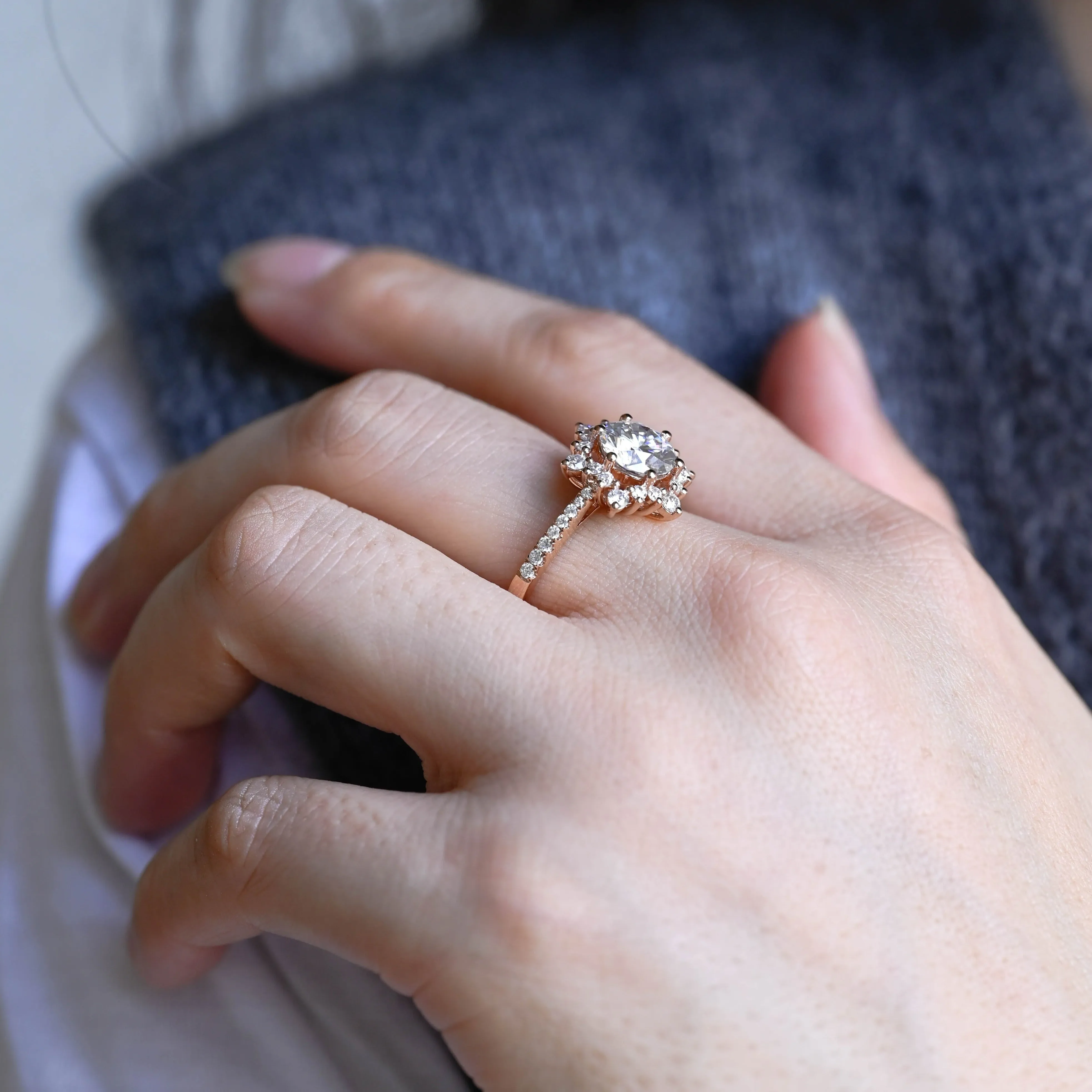 Solid Gold Round Cut Moissanite Engagement Ring, Snowflake Ring sold by Causyou product image thumbnail 4
