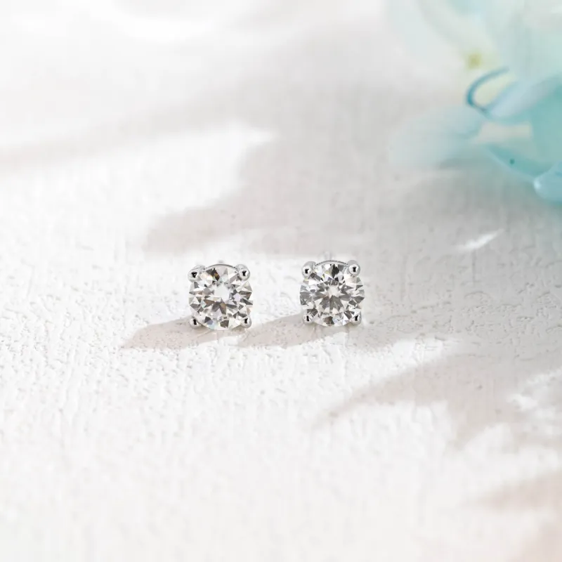 CausYou Solid Gold Round Cut Moissanite Earrings Studs, Minimalist Accessories for Women Wife sold by Causyou