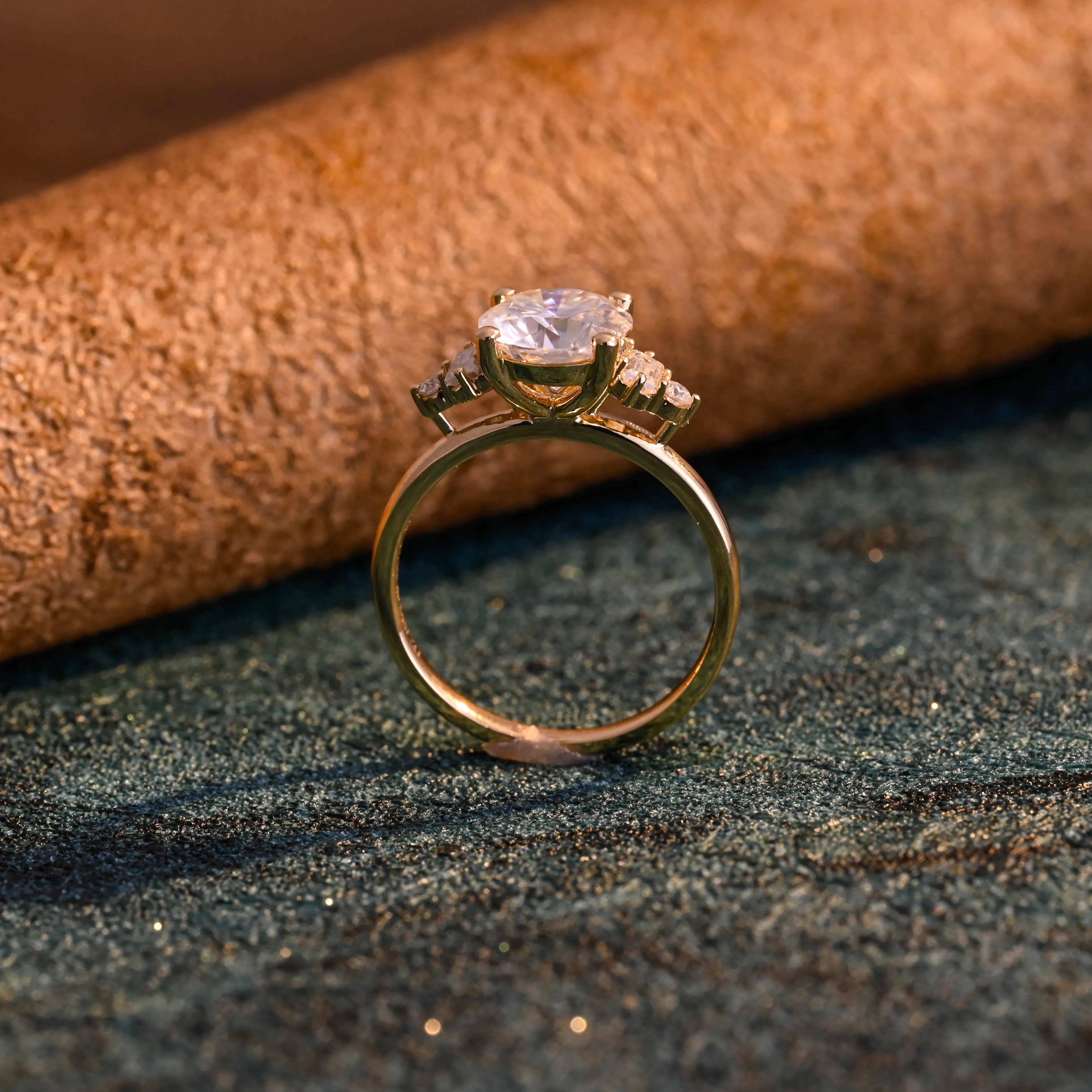 CausYou Solid Gold D/VS1 Round Cut Lab Grown Diamond Engagement Ring, Baguette Accents Wedding Ring sold by Causyou product image thumbnail 5