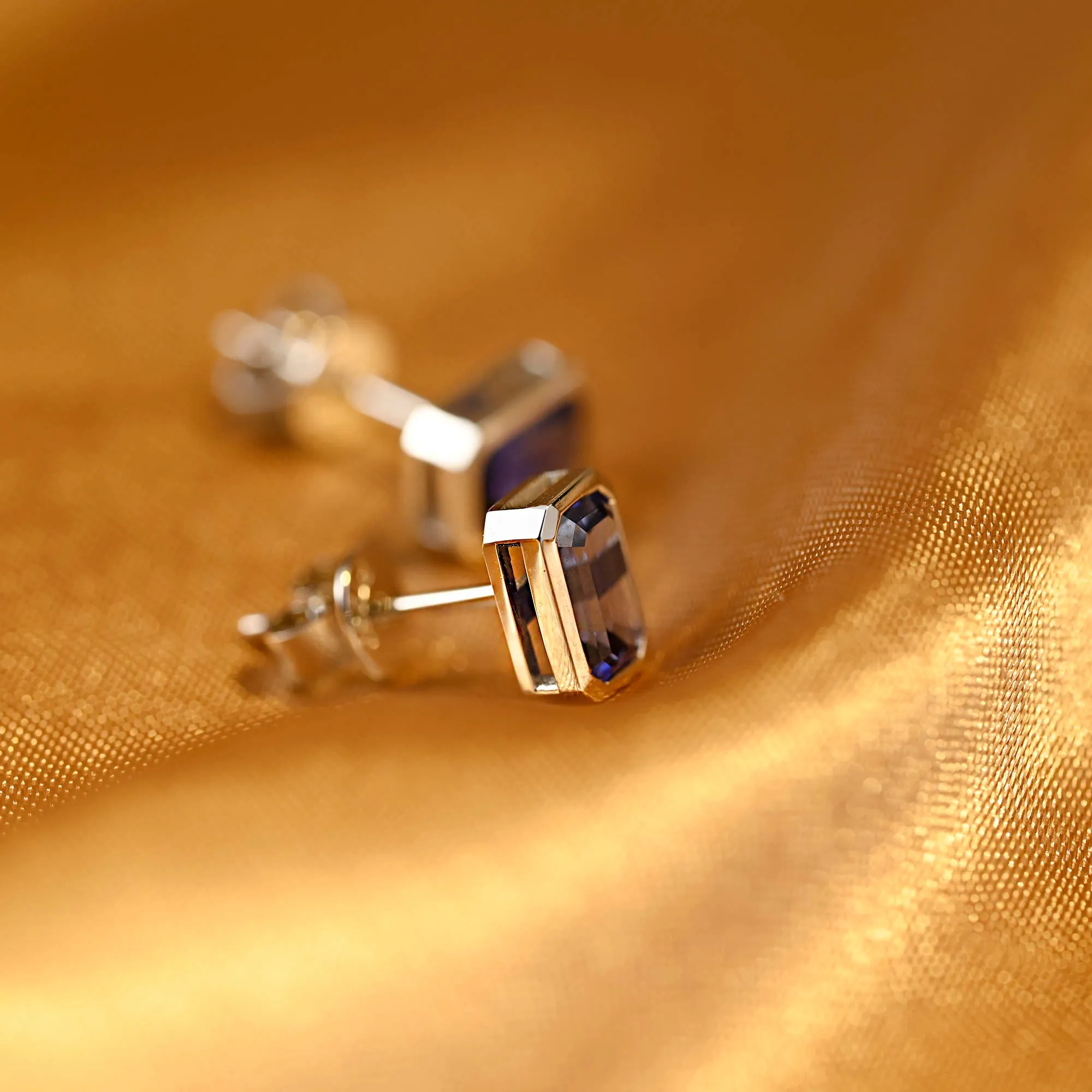 CausYou Solid Gold Lab Grown Sapphire Earrings Studs, Bezel Emerald Cut Earrings Wedding Studs for Women Wife sold by Causyou product image thumbnail 5