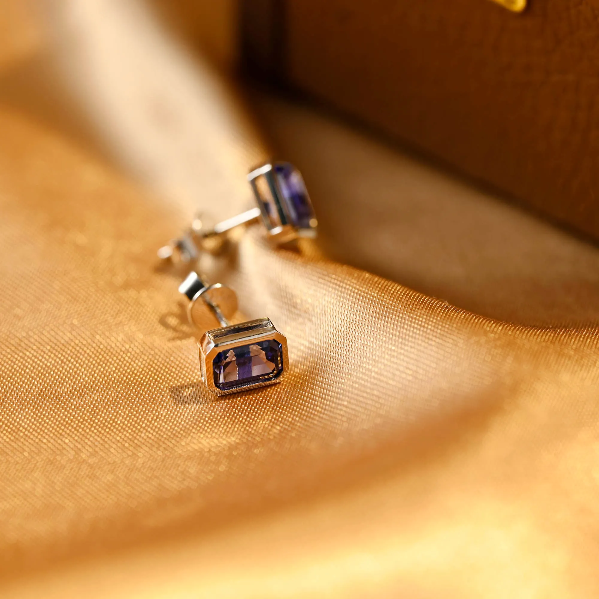 CausYou Solid Gold Lab Grown Sapphire Earrings Studs, Bezel Emerald Cut Earrings Wedding Studs for Women Wife sold by Causyou product image thumbnail 4
