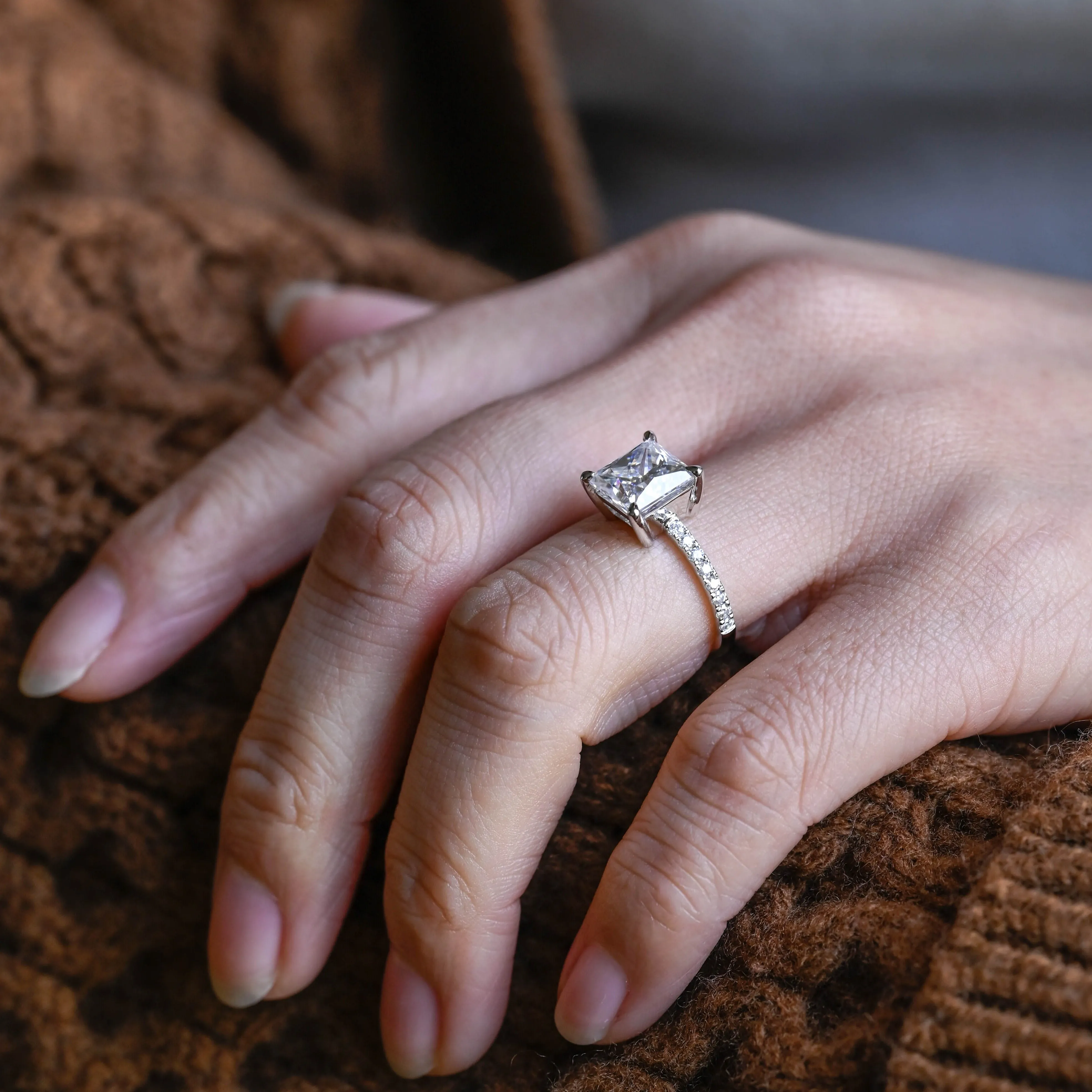 Solid Gold Princess Cut Moissanite Engagement Ring sold by Causyou product image thumbnail 3