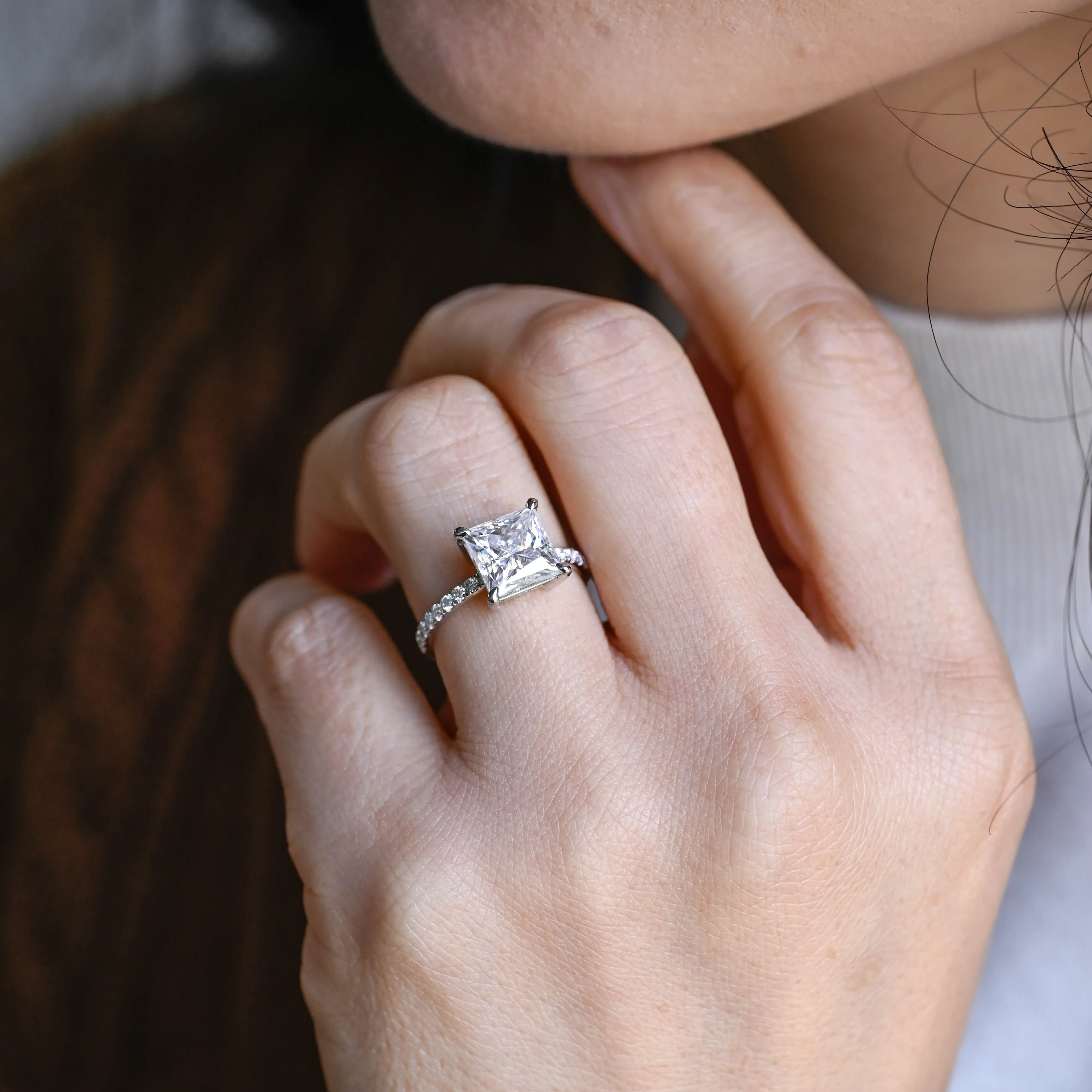 Solid Gold Princess Cut Moissanite Engagement Ring sold by Causyou product image thumbnail 4