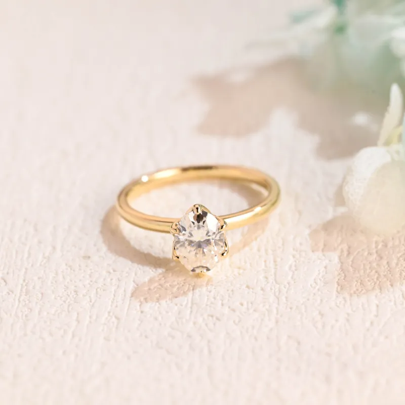 Solid Gold Solitaire Tulip Setting Oval Moissanite Engagement Ring sold by Causyou