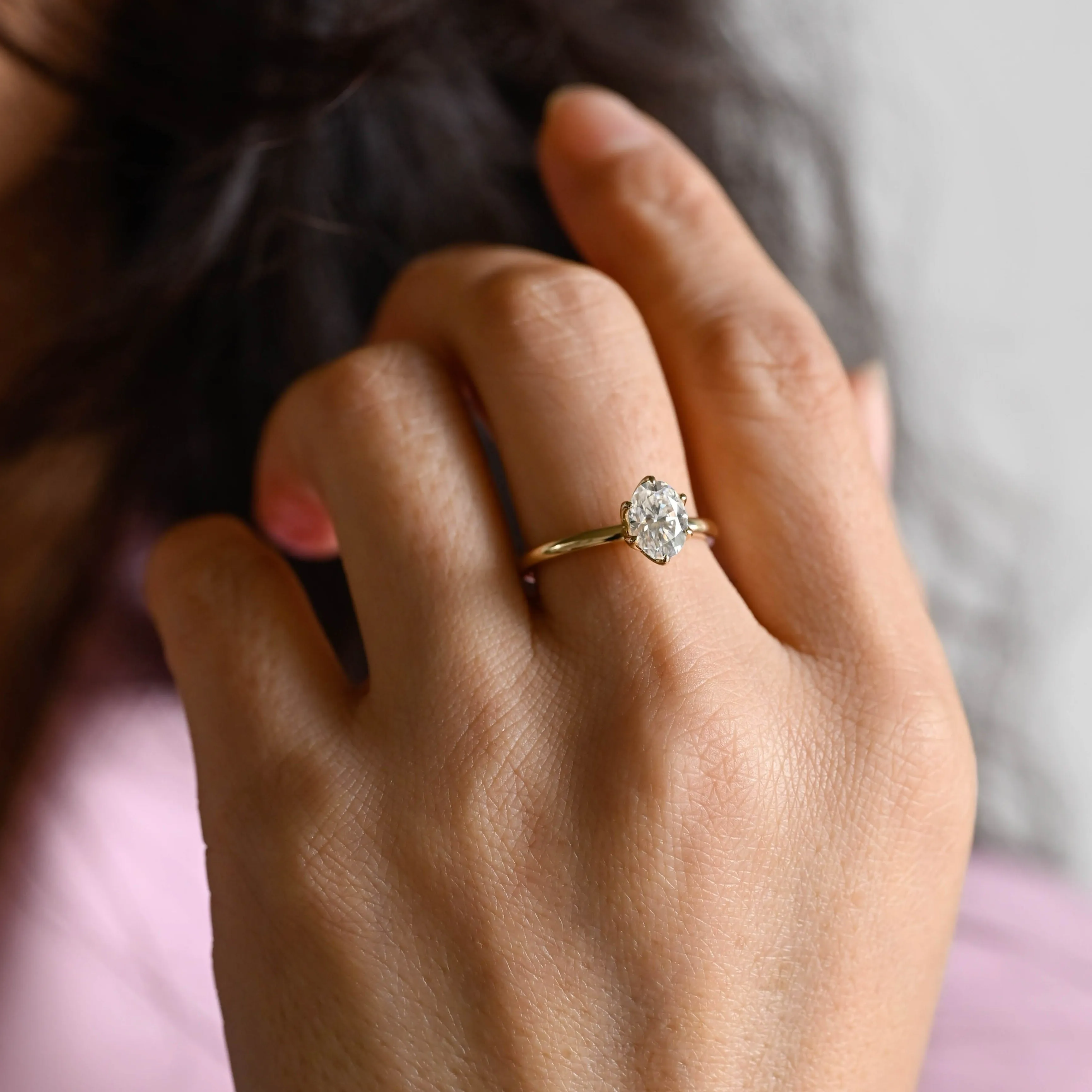 Solid Gold Solitaire Tulip Setting Oval Moissanite Engagement Ring sold by Causyou product image thumbnail 2