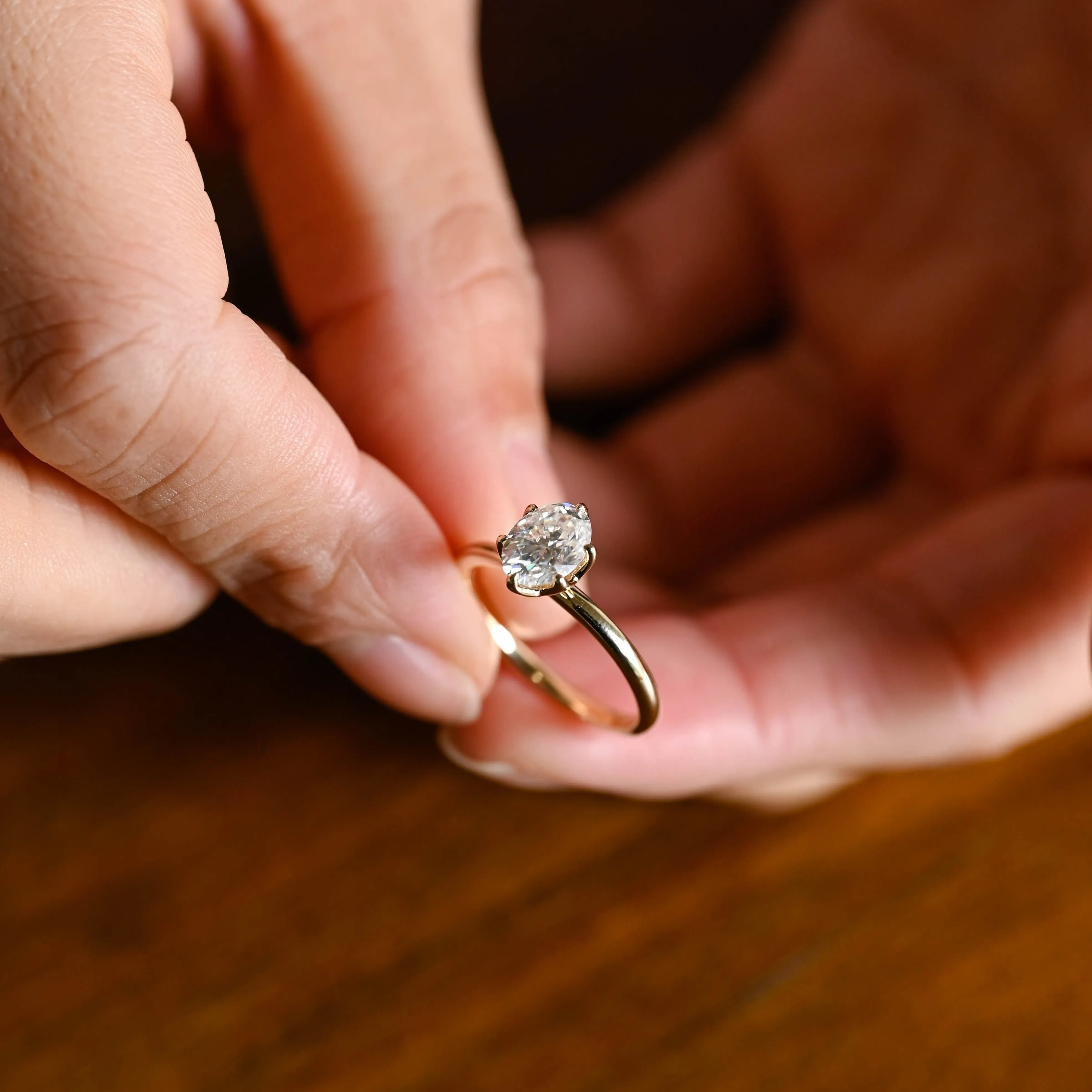 Solid Gold Solitaire Tulip Setting Oval Moissanite Engagement Ring sold by Causyou product image thumbnail 4