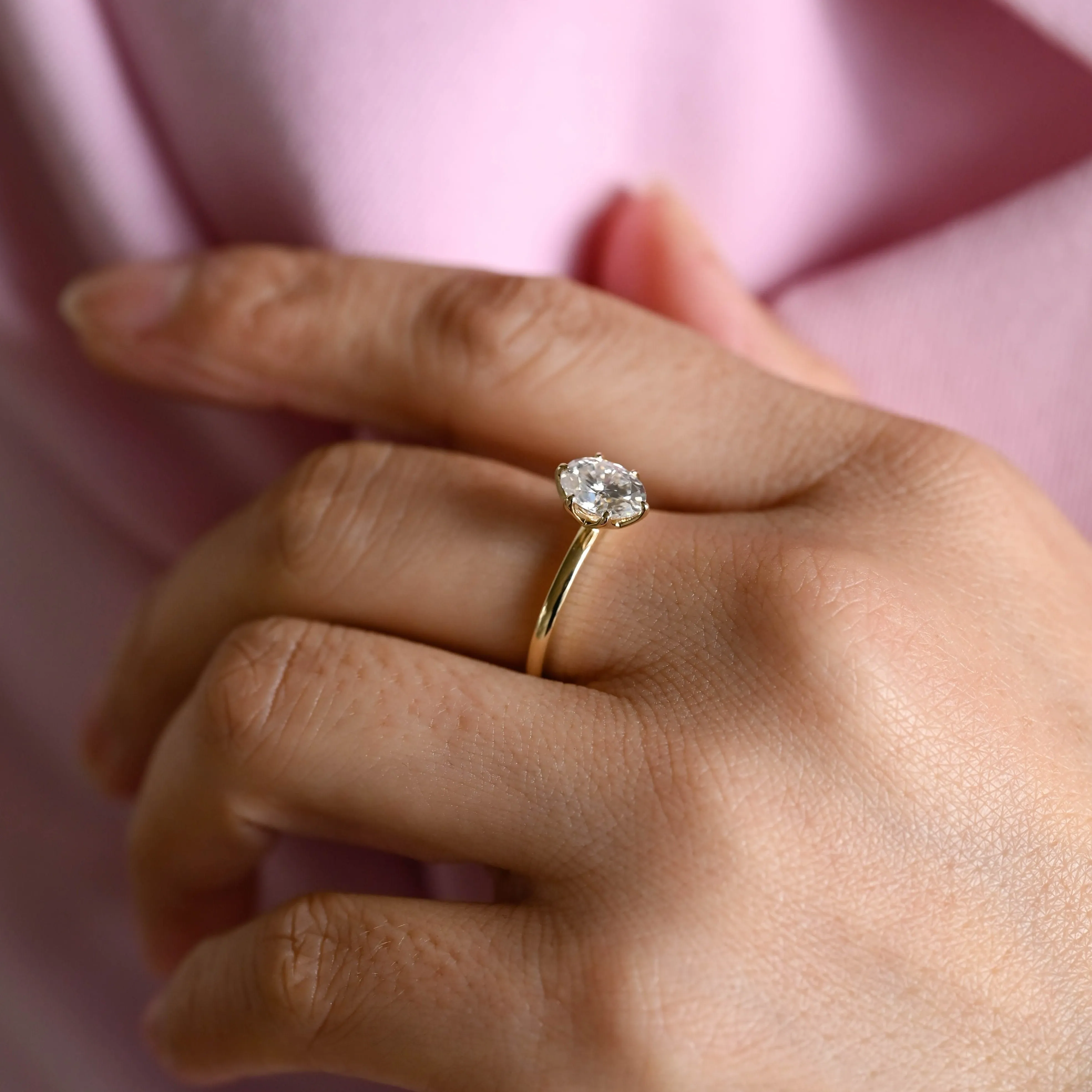 Solid Gold Solitaire Tulip Setting Oval Moissanite Engagement Ring sold by Causyou product image thumbnail 3