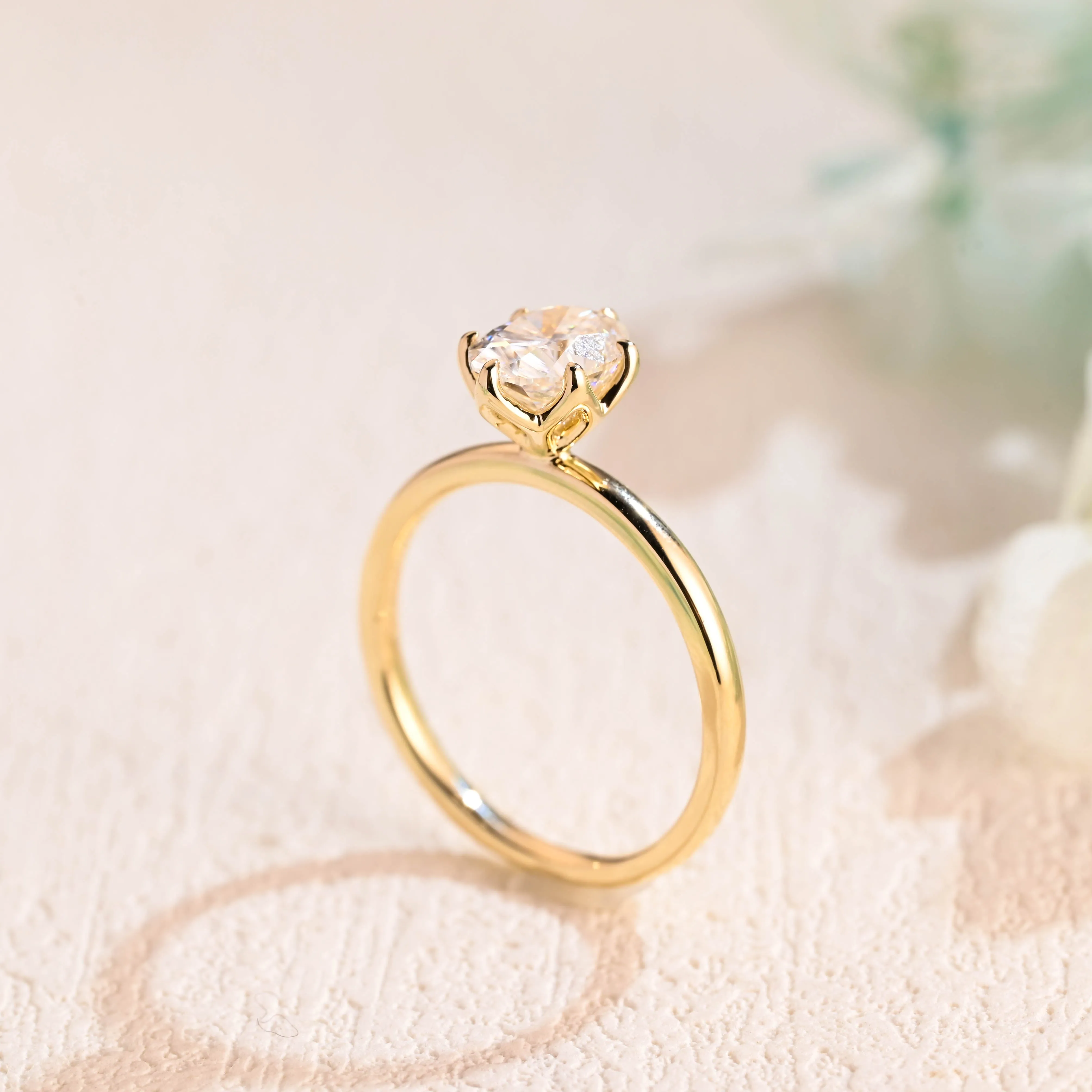 Solid Gold Solitaire Tulip Setting Oval Moissanite Engagement Ring sold by Causyou product image thumbnail 5