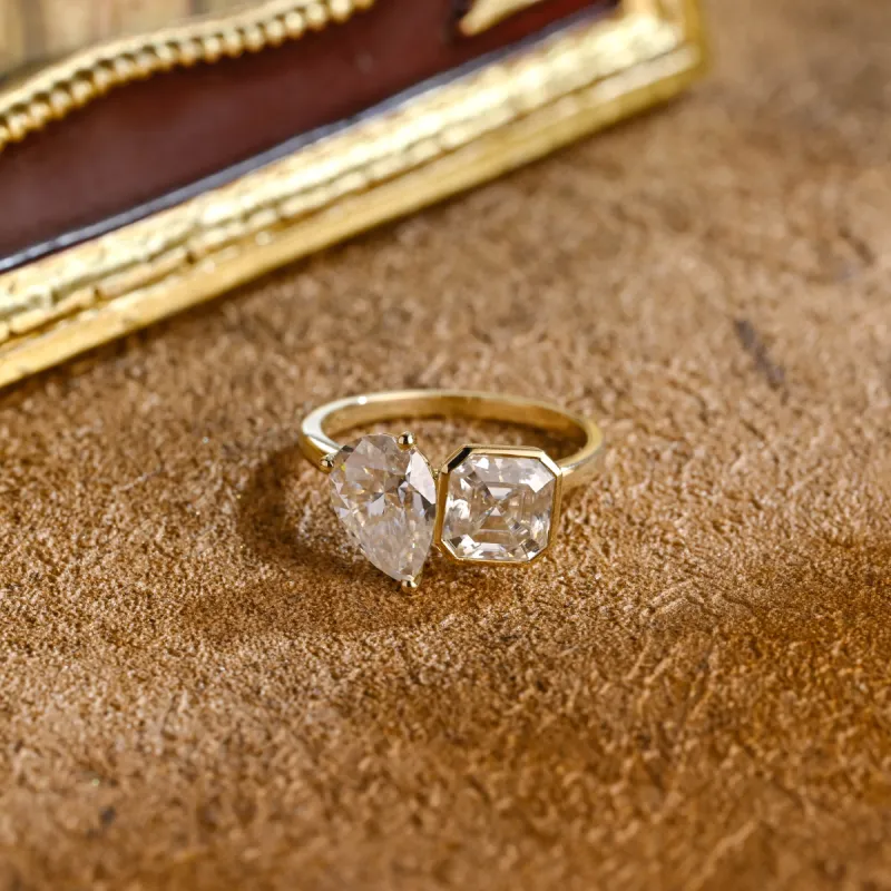 CausYou Solid Gold D/VS1 Toi et Moi Lab Grown Diamond Ring, Asscher Engagement Ring, Pear Wedding Ring sold by Causyou