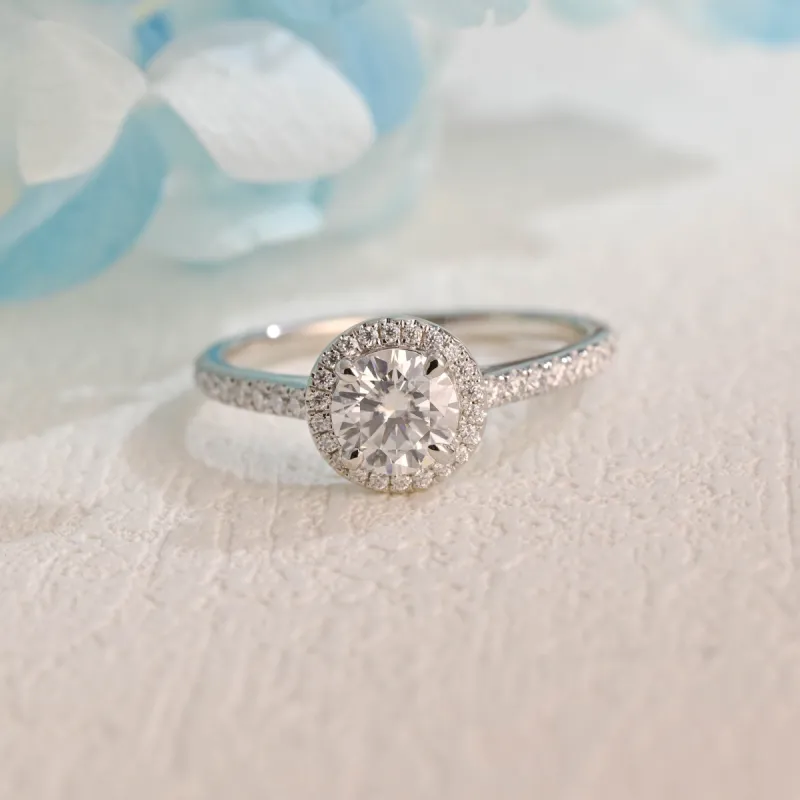 Solid Gold Halo Round Cut Moissanite Engagement Ring sold by Causyou