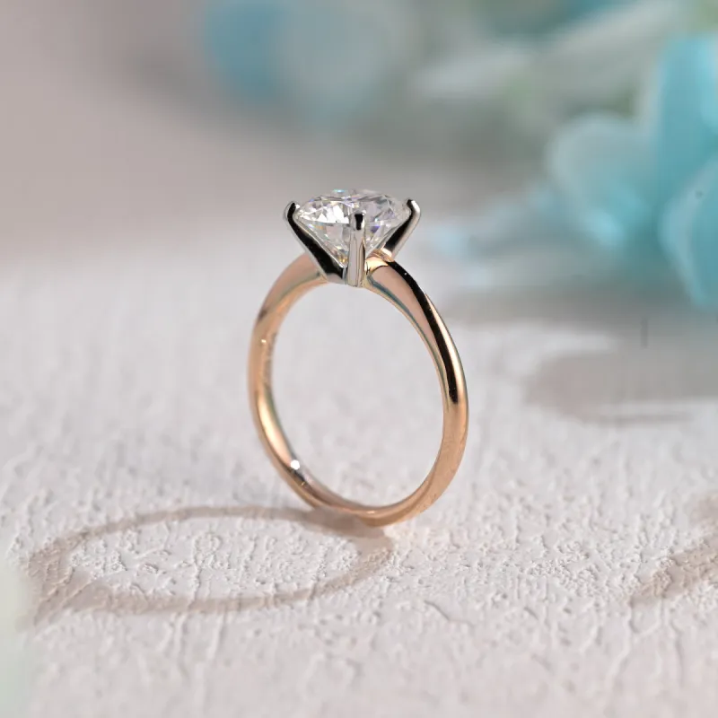 Solid Gold Two Tone Round Cut Moissanite Engagement Ring, Solitaire Ring sold by Causyou