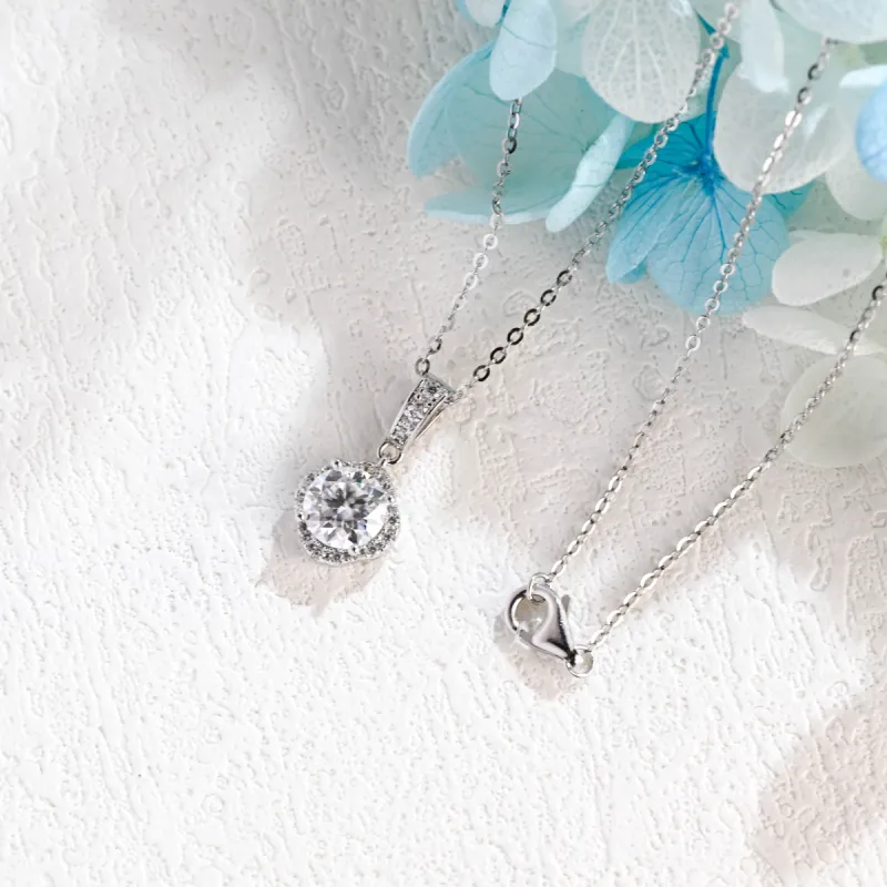 CausYou Solid Gold Halo Round Cut Moissanite Pendant, Minimalist Necklace, Accessories for Women sold by Causyou