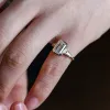Solid Gold D/VS1 Emerald Cut Lab Grown Diamond Engagement Ring, Three Stone Promise Ring, Gift for Woman sold by Causyou