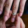 Solid Gold D/VS1 Emerald Cut Lab Grown Diamond Engagement Ring, Three Stone Promise Ring, Gift for Woman sold by Causyou