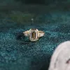 Solid Gold D/VS1 Emerald Cut Lab Grown Diamond Engagement Ring, Three Stone Promise Ring, Gift for Woman sold by Causyou