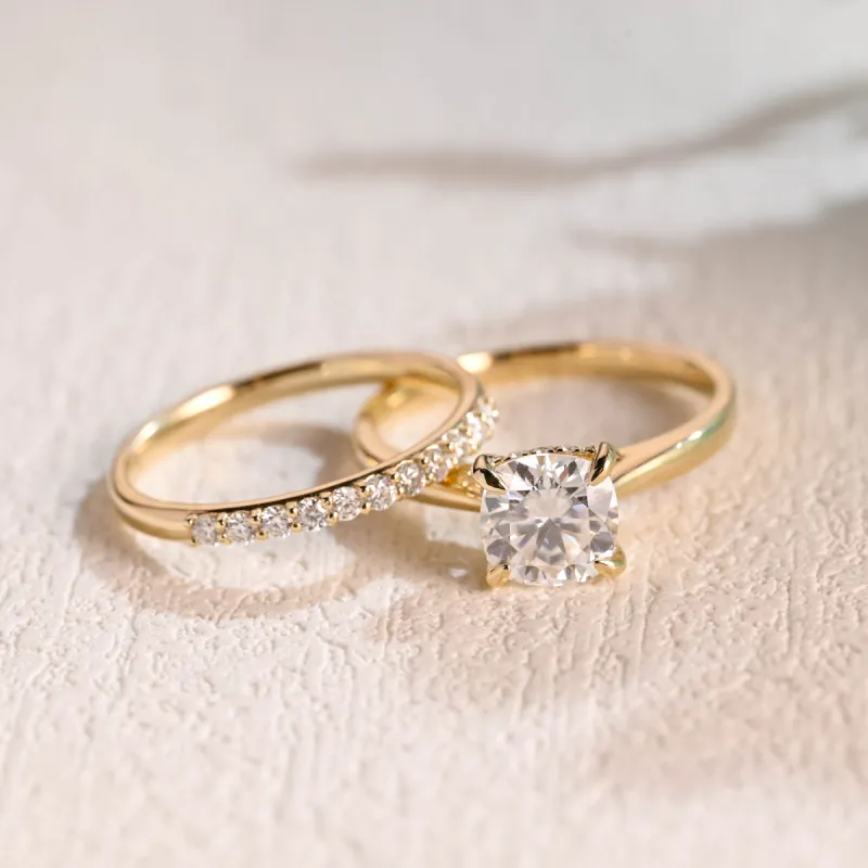 CausYou Solid Gold Cushion Cut Moissanite Engagement Ring and Wedding Ring Set, Bridal Set, Gift for Woman, Wife sold by Causyou