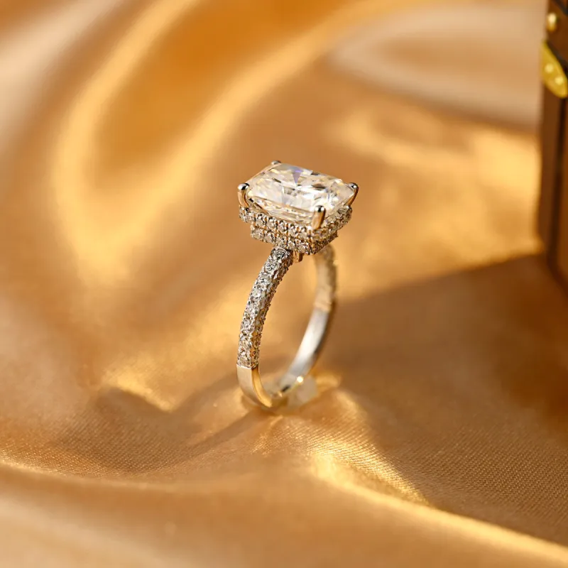 Solid Gold Radiant Cut Moissanite Engagement Ring, Three Raw Paved Promise Ring, Gift for Women Wife sold by Causyou