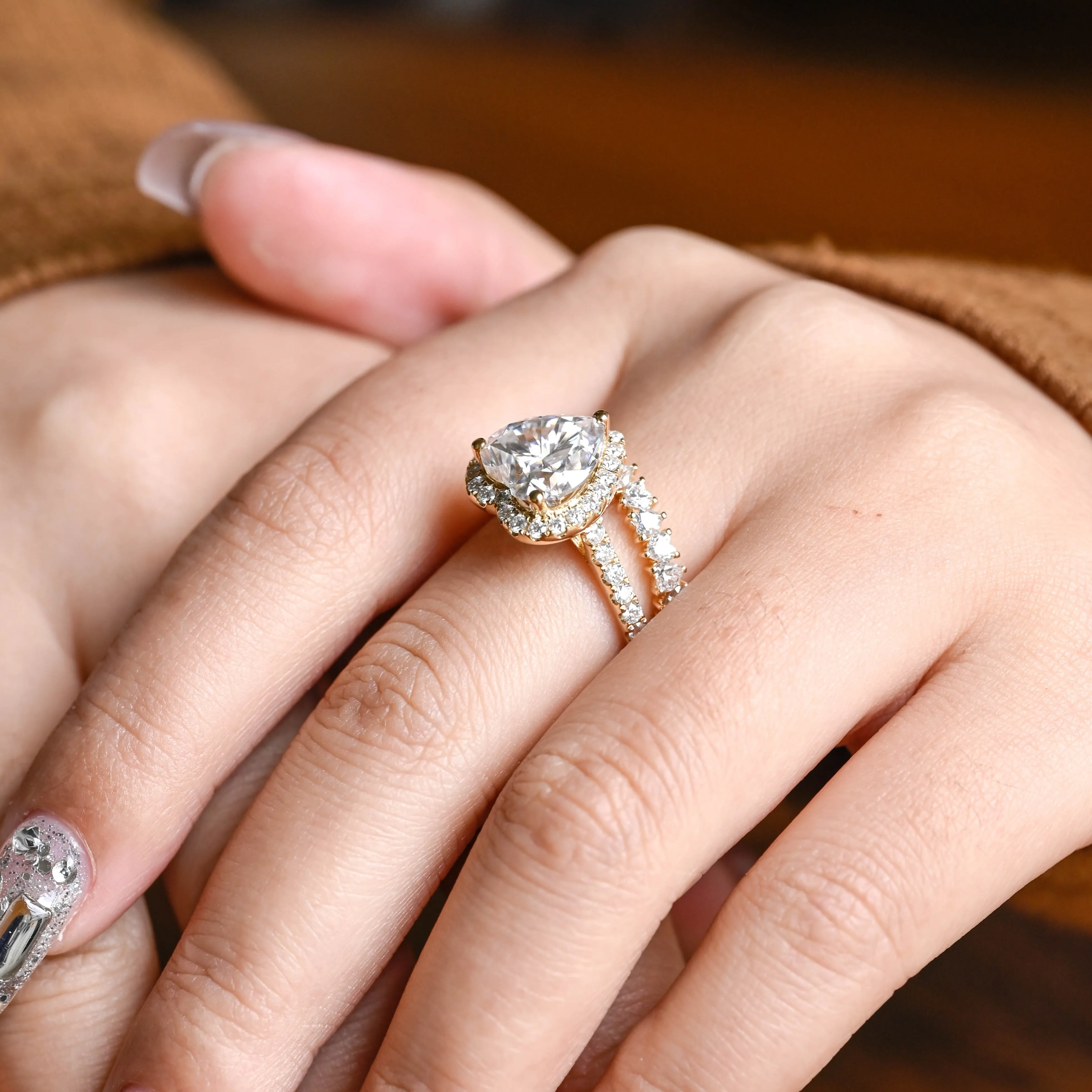 CausYou Solid Gold Heart Cut Moissanite Engagement Ring and Wedding Ring Set, Bridal Set, Gift for Woman, Wife sold by Causyou product image thumbnail 4