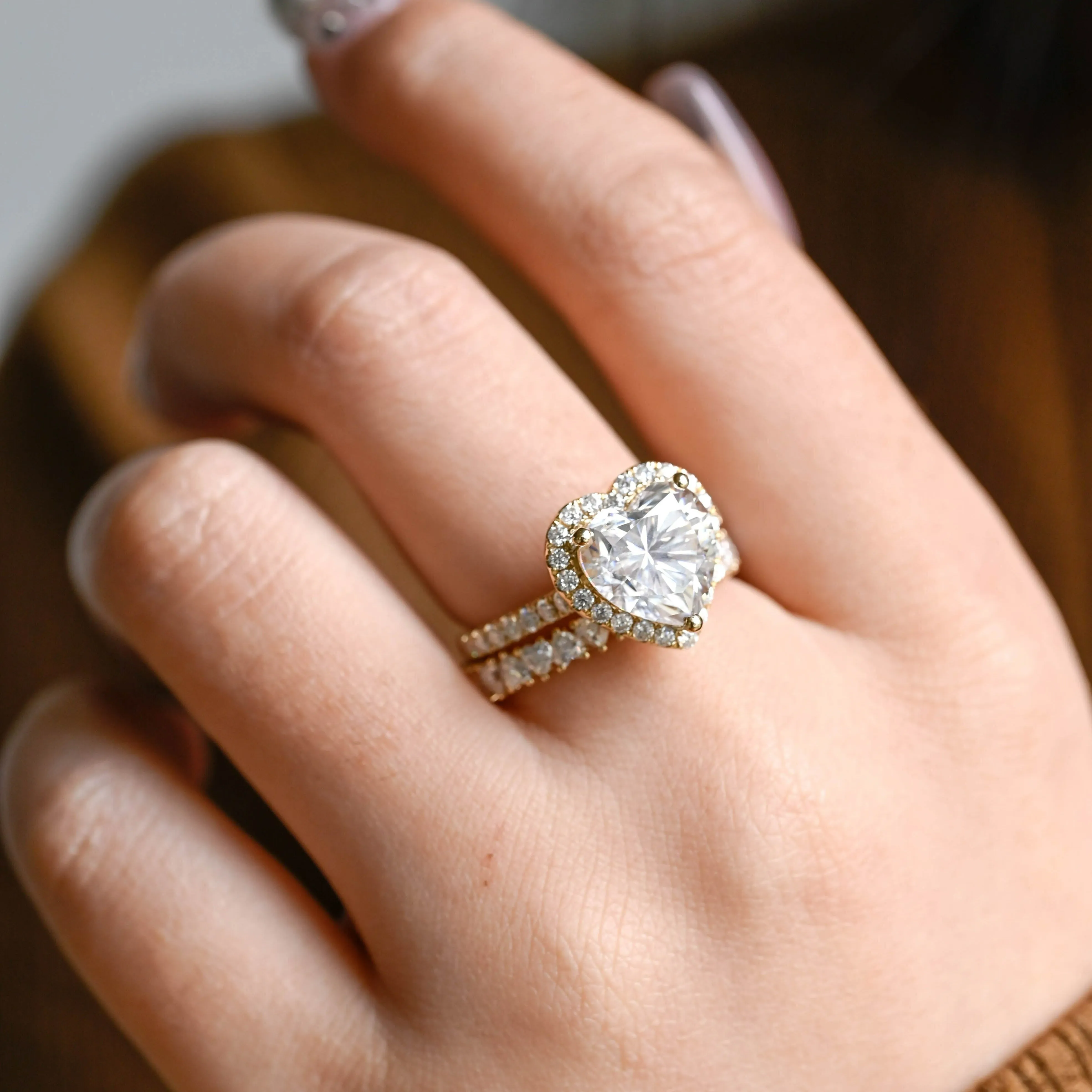 CausYou Solid Gold Heart Cut Moissanite Engagement Ring and Wedding Ring Set, Bridal Set, Gift for Woman, Wife sold by Causyou product image thumbnail 2