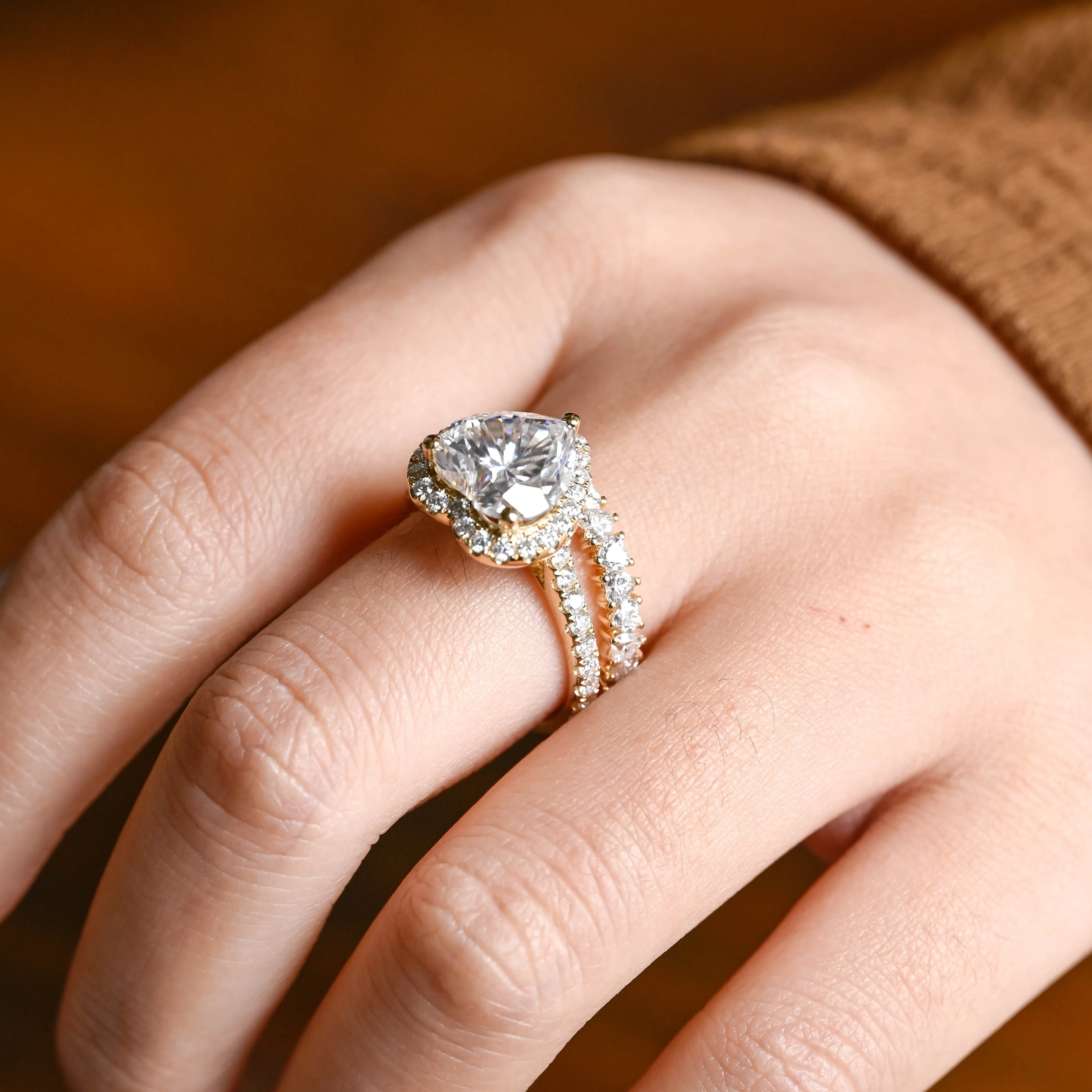 CausYou Solid Gold Heart Cut Moissanite Engagement Ring and Wedding Ring Set, Bridal Set, Gift for Woman, Wife sold by Causyou product image thumbnail 3