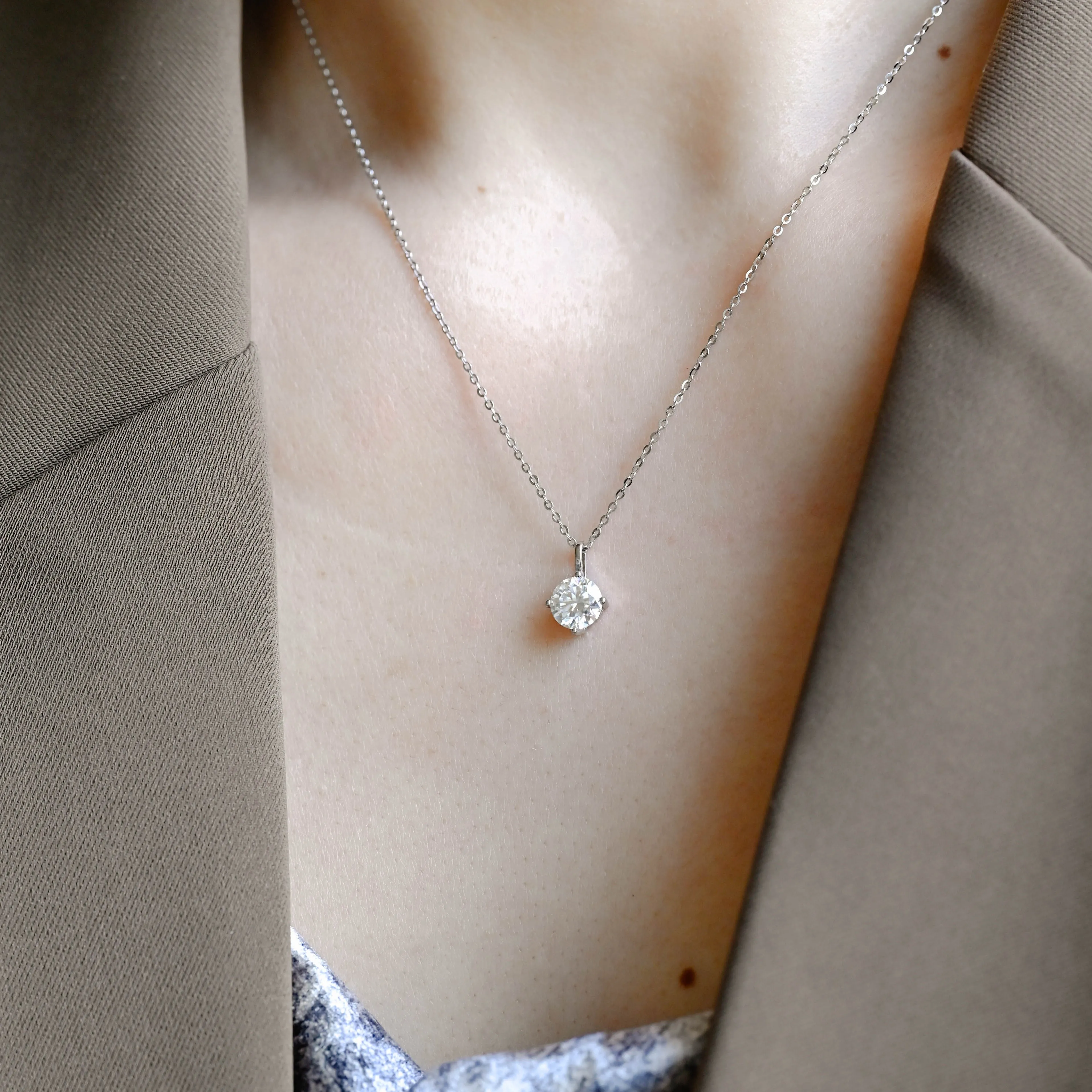 Solid Gold Round Cut Moissanite Pendant, Wedding Necklace, Anniversary Gifts for Women, Wife sold by Causyou product image thumbnail 2