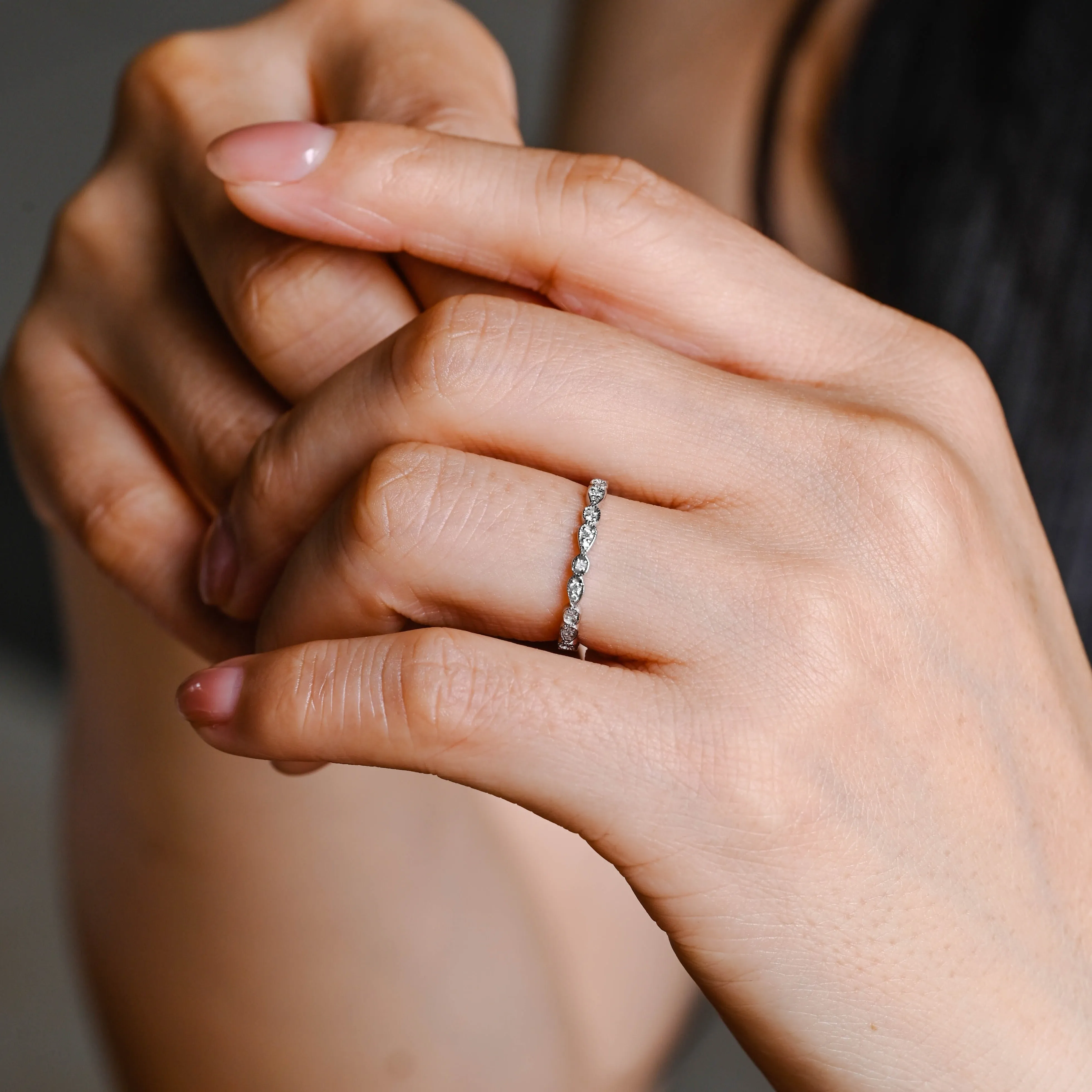 Solid Gold Milgrain Vintage Full Eternity Moissanite Wedding Band sold by Causyou product image thumbnail 4