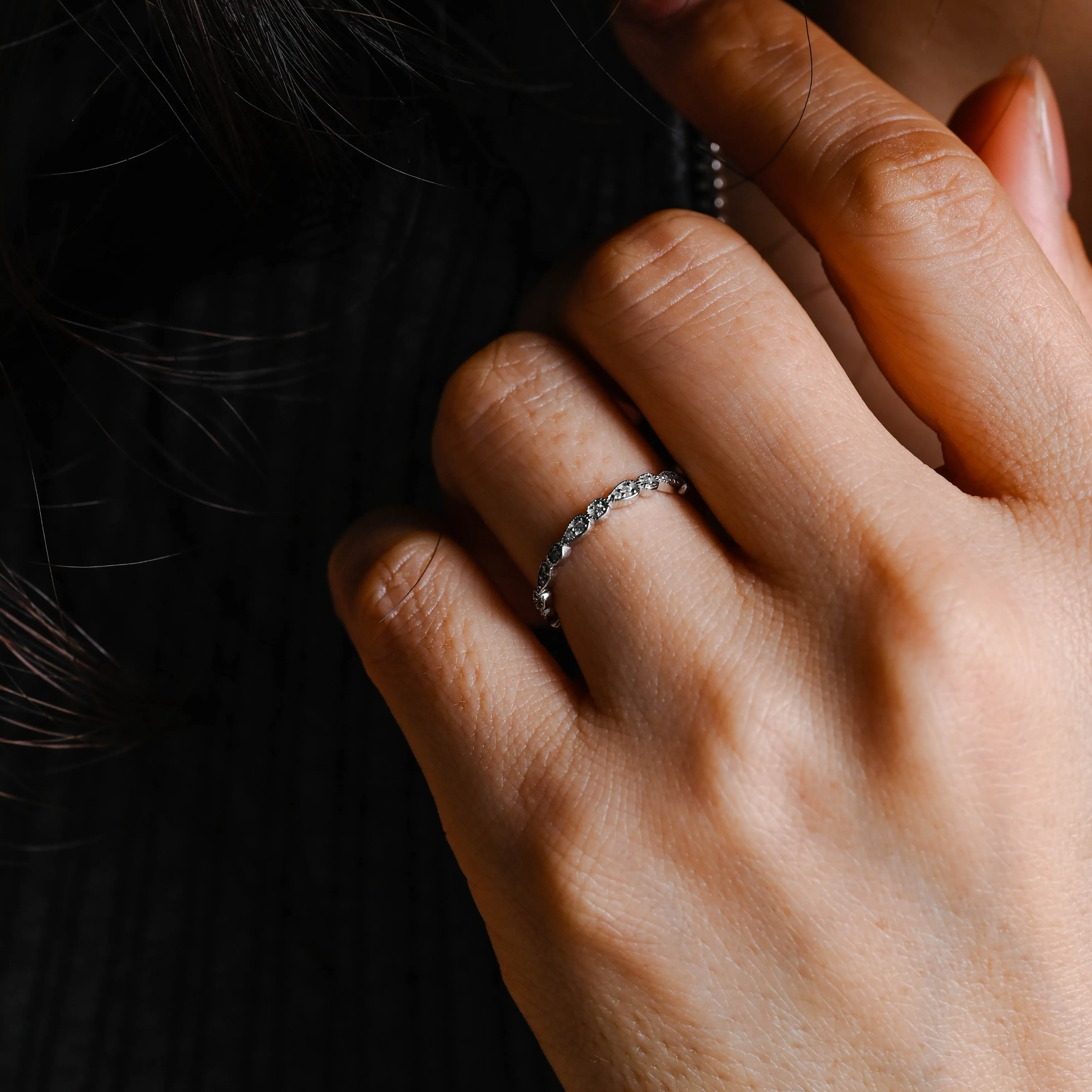 Solid Gold Milgrain Vintage Full Eternity Moissanite Wedding Band sold by Causyou product image thumbnail 2