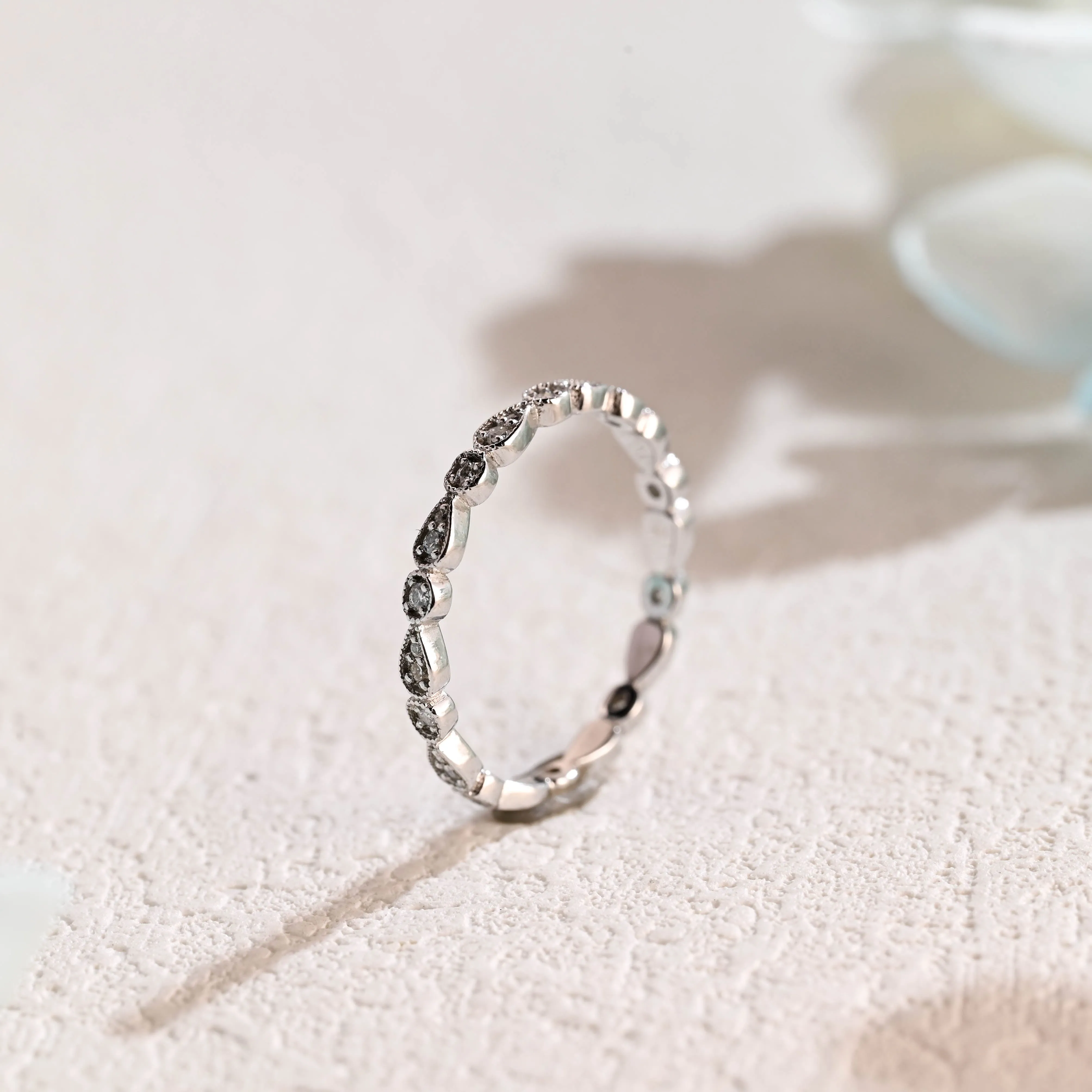 Solid Gold Milgrain Vintage Full Eternity Moissanite Wedding Band sold by Causyou product image thumbnail 5