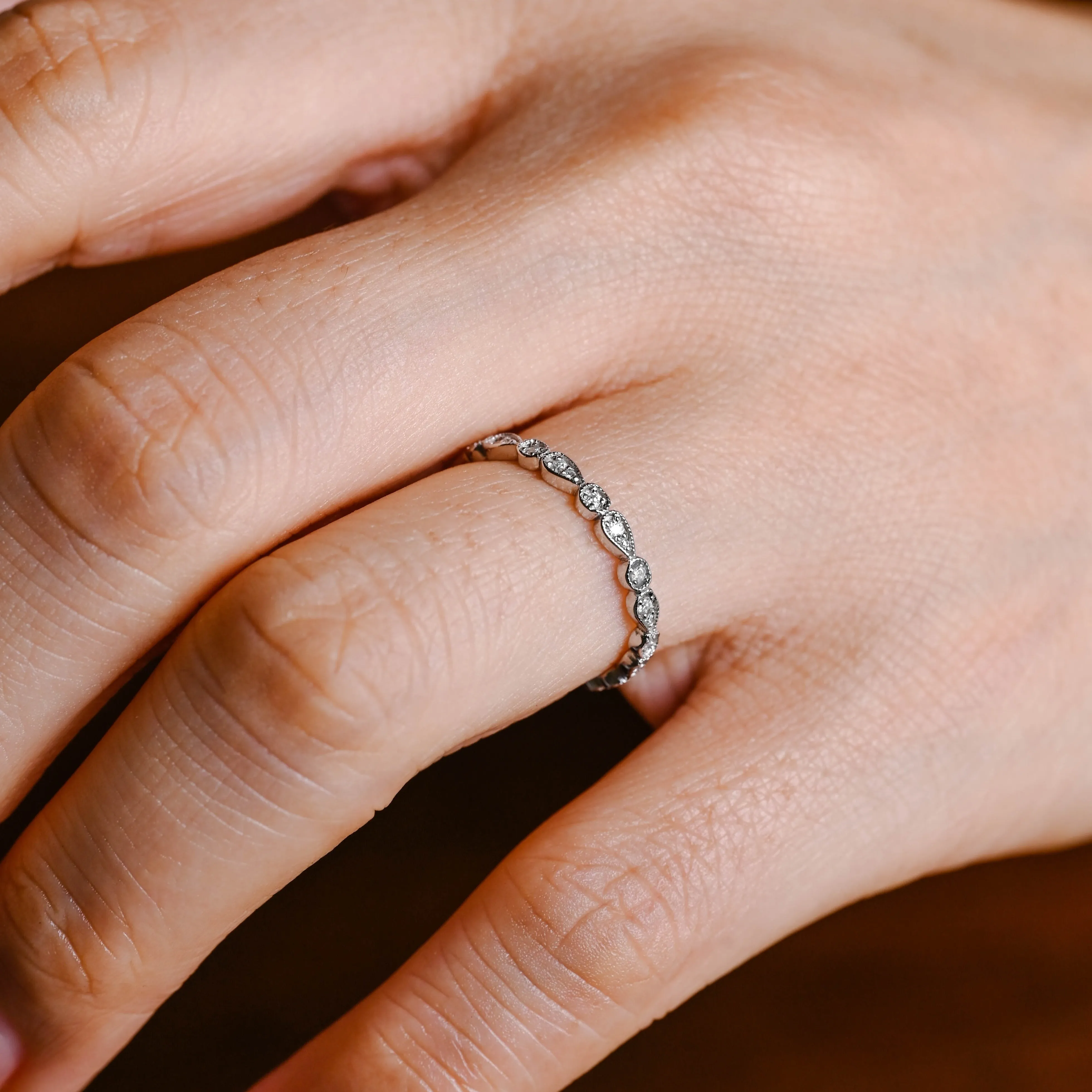 Solid Gold Milgrain Vintage Full Eternity Moissanite Wedding Band sold by Causyou product image thumbnail 3