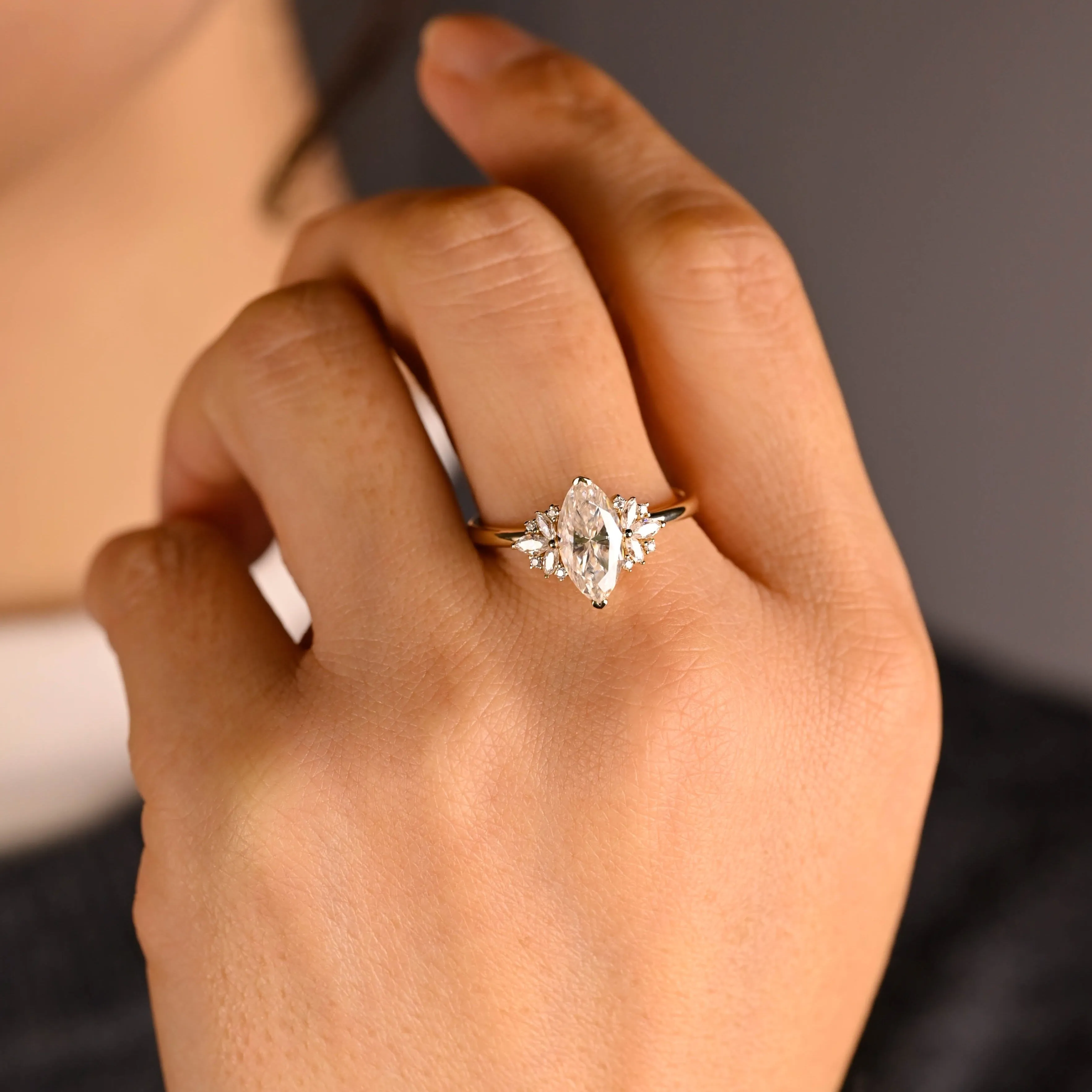 Solid Gold Marquise Cut Moissanite Engagement Ring, Promise Ring, Proposal Ring, Gift for Women Wife sold by Causyou product image thumbnail 2