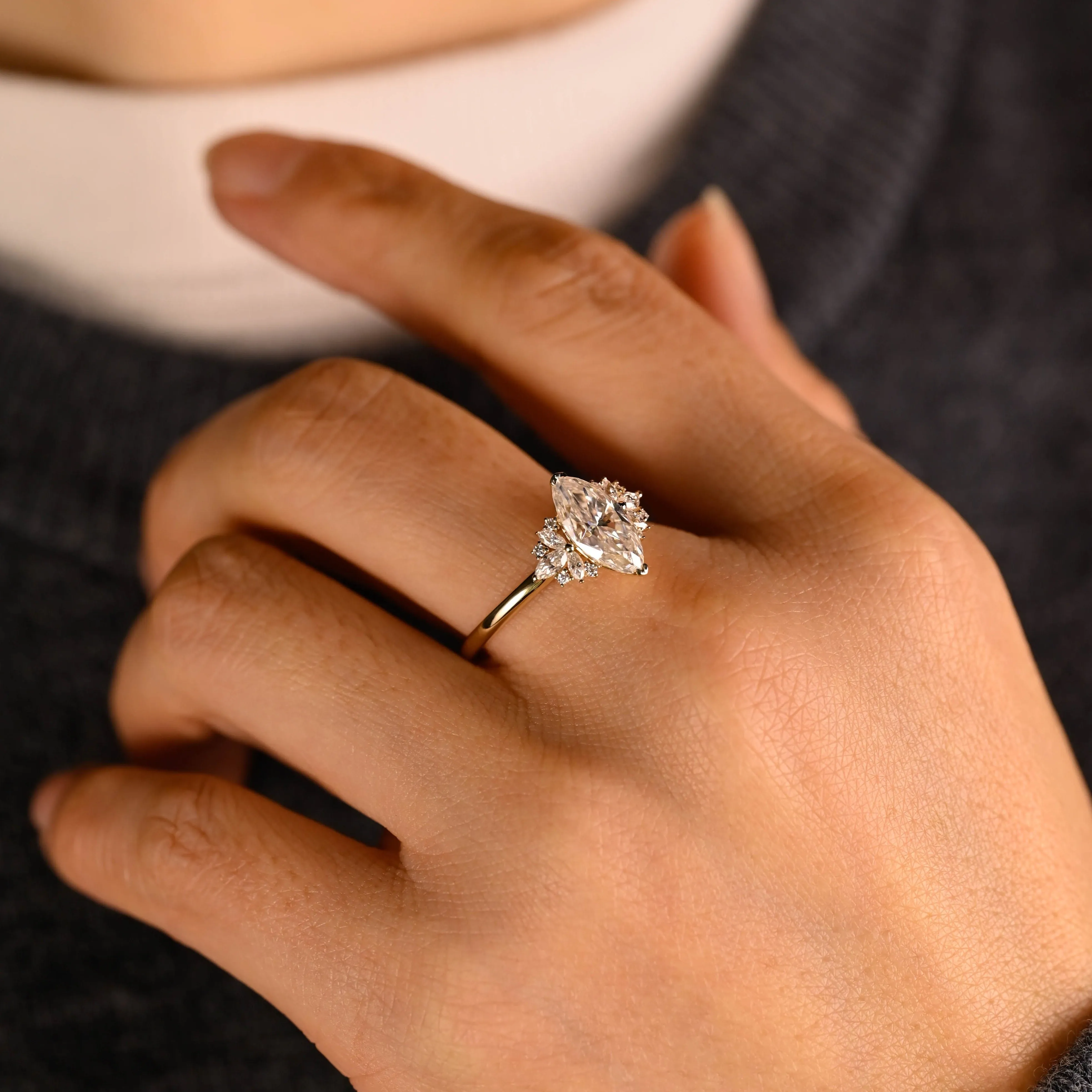 Solid Gold Marquise Cut Moissanite Engagement Ring, Promise Ring, Proposal Ring, Gift for Women Wife sold by Causyou product image thumbnail 3