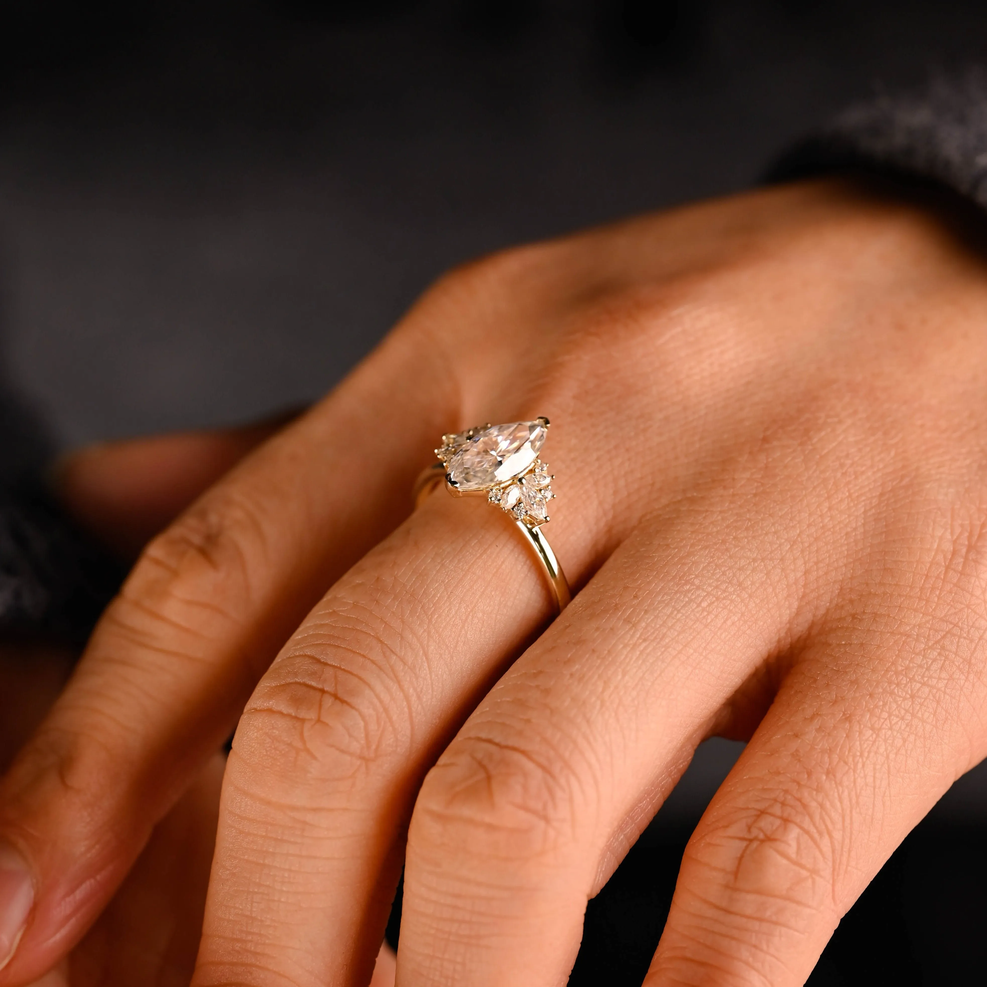 Solid Gold Marquise Cut Moissanite Engagement Ring, Promise Ring, Proposal Ring, Gift for Women Wife sold by Causyou product image thumbnail 4