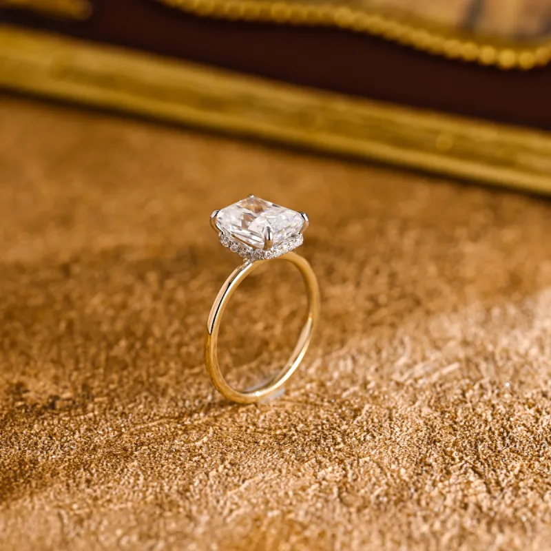 CausYou Solid Gold D/VS1 Two Tone Ascot Radiant Cut Lab Grown Diamond Engagement Ring, Hidden Halo Wedding Promise Ring sold by Causyou