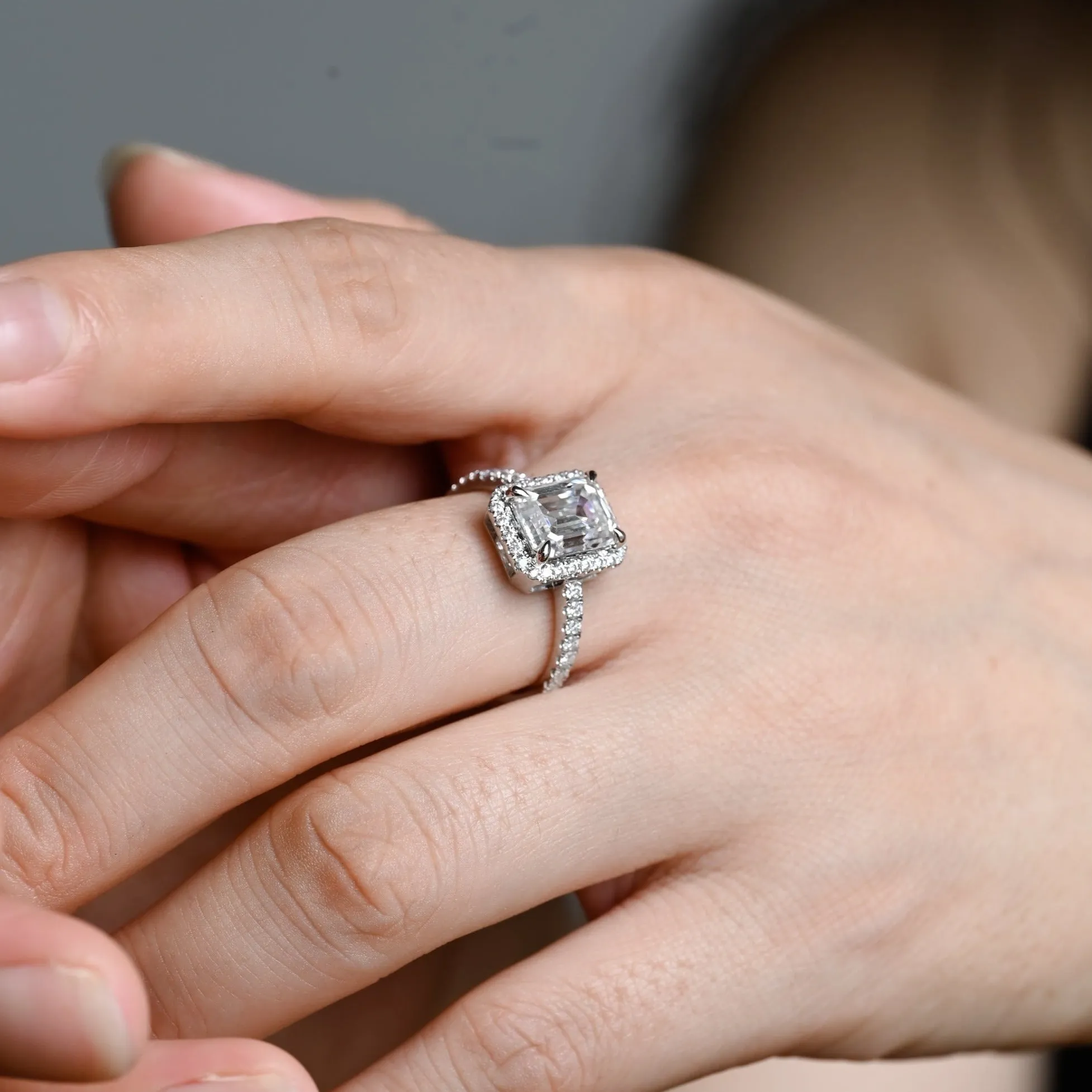 CausYou Solid Gold D/VS1 Low Setting Halo Pave Emerald Cut Lab Grown Diamond Engagement Ring sold by Causyou product image thumbnail 4
