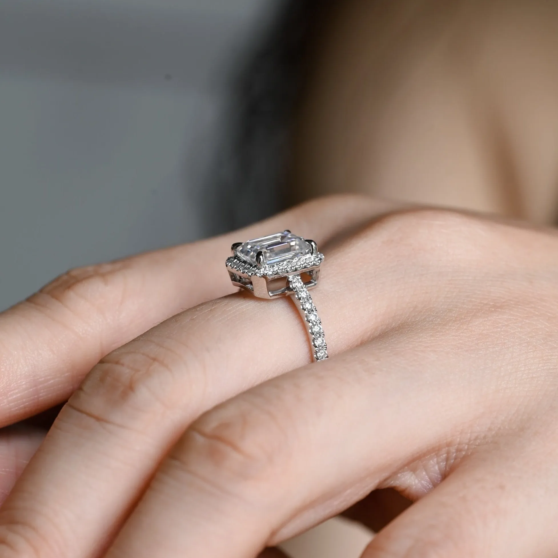 CausYou Solid Gold D/VS1 Low Setting Halo Pave Emerald Cut Lab Grown Diamond Engagement Ring sold by Causyou product image thumbnail 3