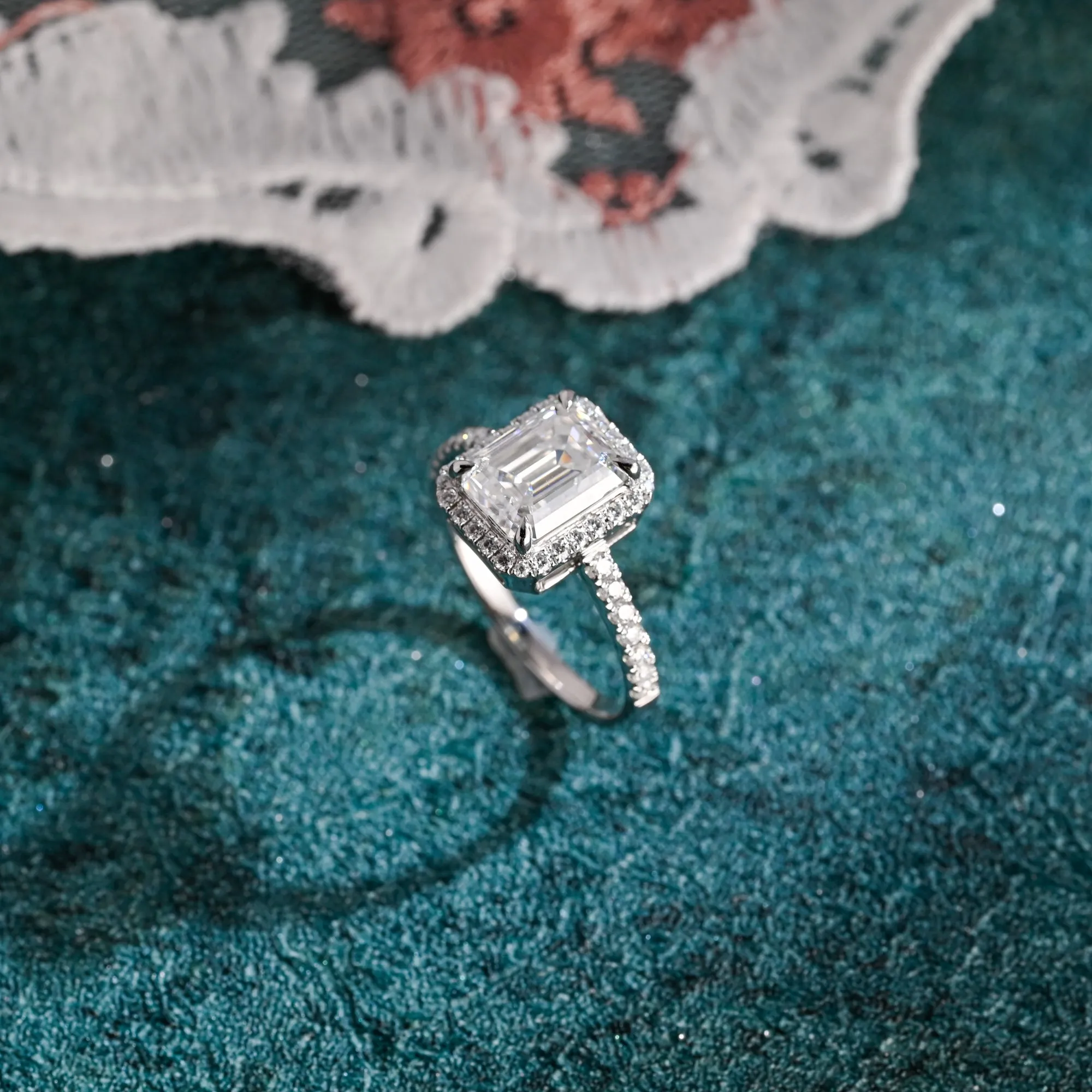 CausYou Solid Gold D/VS1 Low Setting Halo Pave Emerald Cut Lab Grown Diamond Engagement Ring sold by Causyou product image thumbnail 5