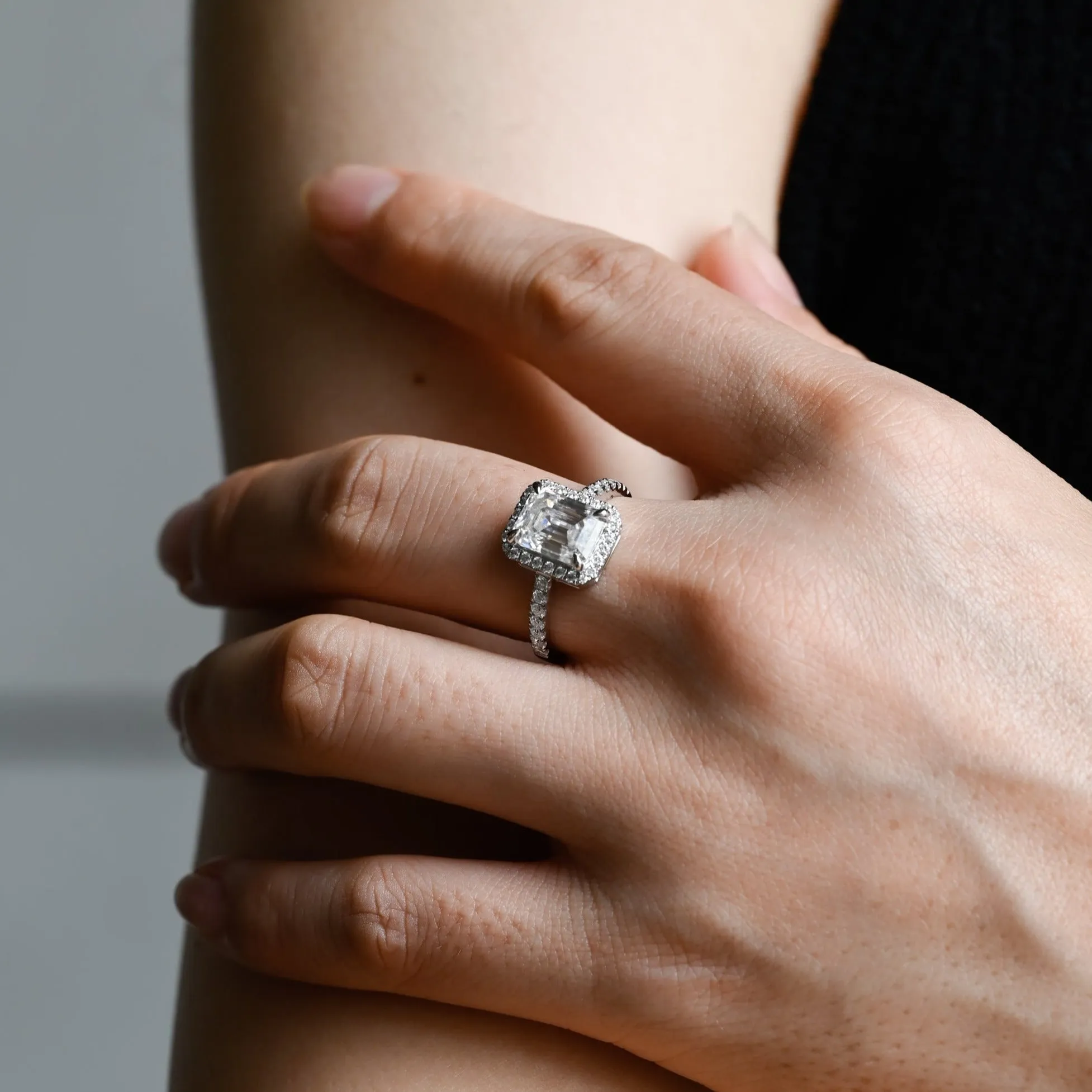 CausYou Solid Gold D/VS1 Low Setting Halo Pave Emerald Cut Lab Grown Diamond Engagement Ring sold by Causyou product image thumbnail 2