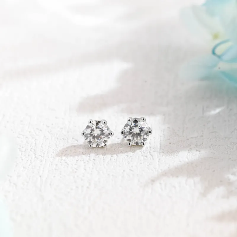 Solid Gold Round Cut Moissanite Earrings, Wedding Studs, Anniversary Gift for Women Wife sold by Causyou