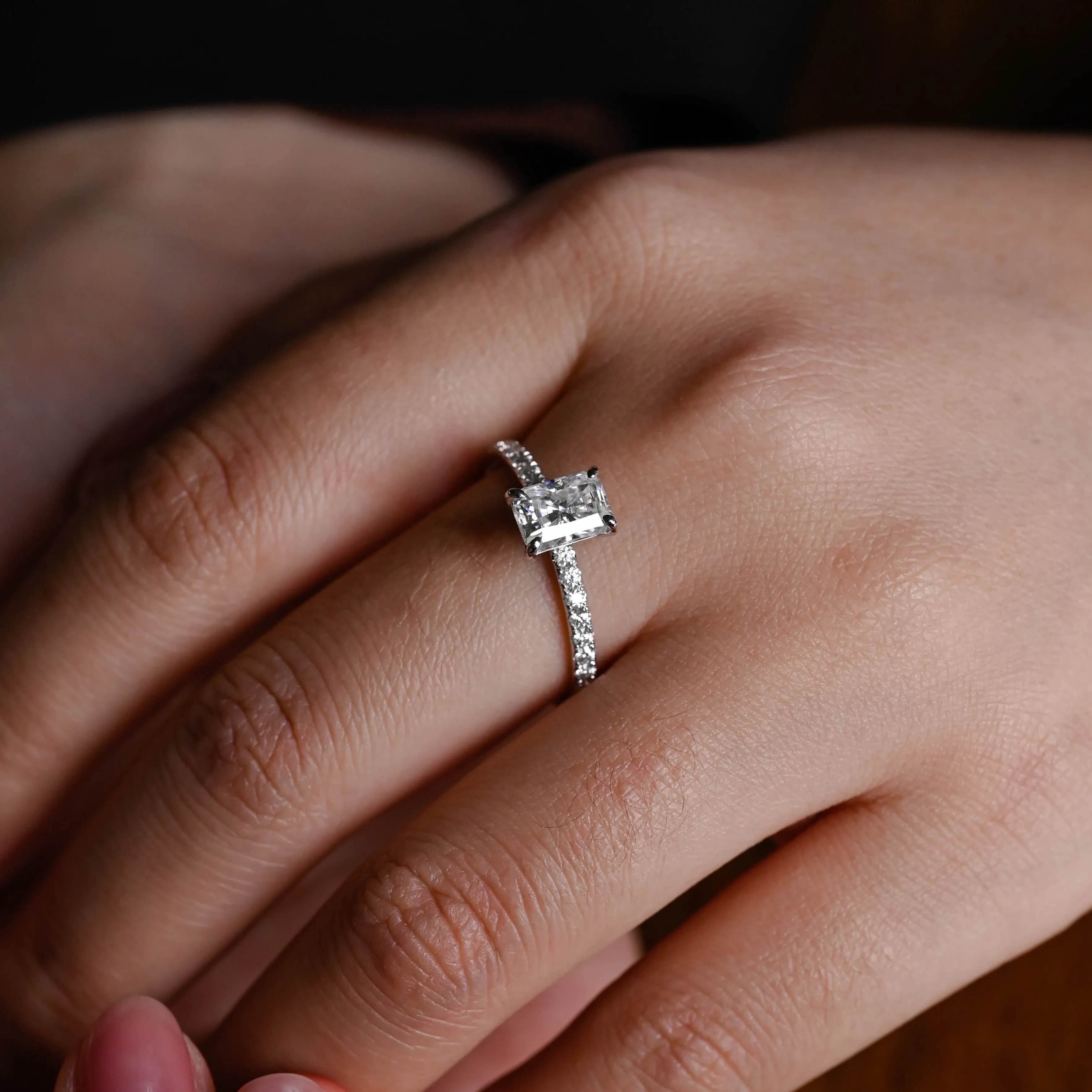 Solid Gold Radiant Cut Moissanite Engagement Ring, Paved Promise Ring, Proposal Ring, Gift for Women sold by Causyou product image thumbnail 2