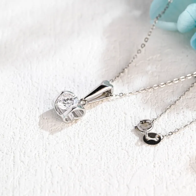 Solid Gold Round Cut Moissanite Pendant, Art Deco Necklace, Anniversary Gift for Women, Wife sold by Causyou