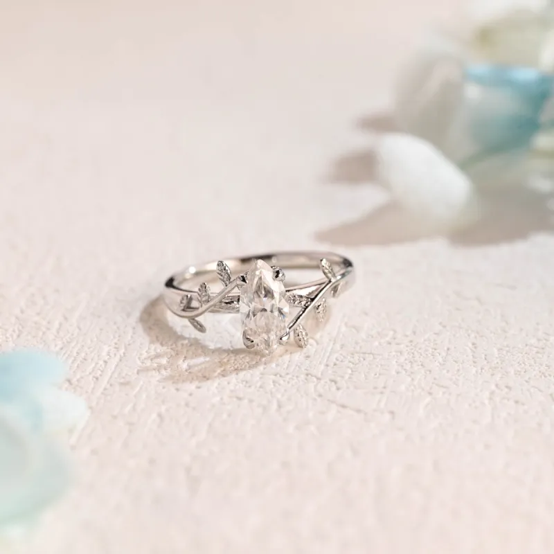 CausYou Solid Gold Marquise Cut Moissanite Engagement Ring, Solitaire Vintage Promise Ring Proposal Ring, Gift for Women Wife sold by Causyou