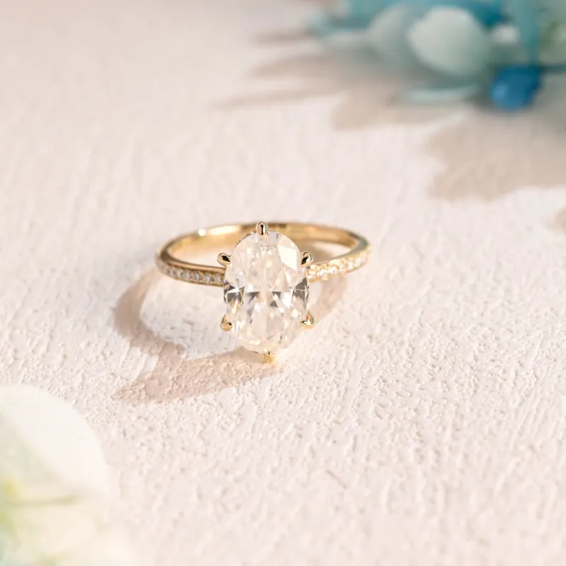 Solid Gold Floating Hidden Halo Oval Cut Moissanite Engagement Ring sold by Causyou