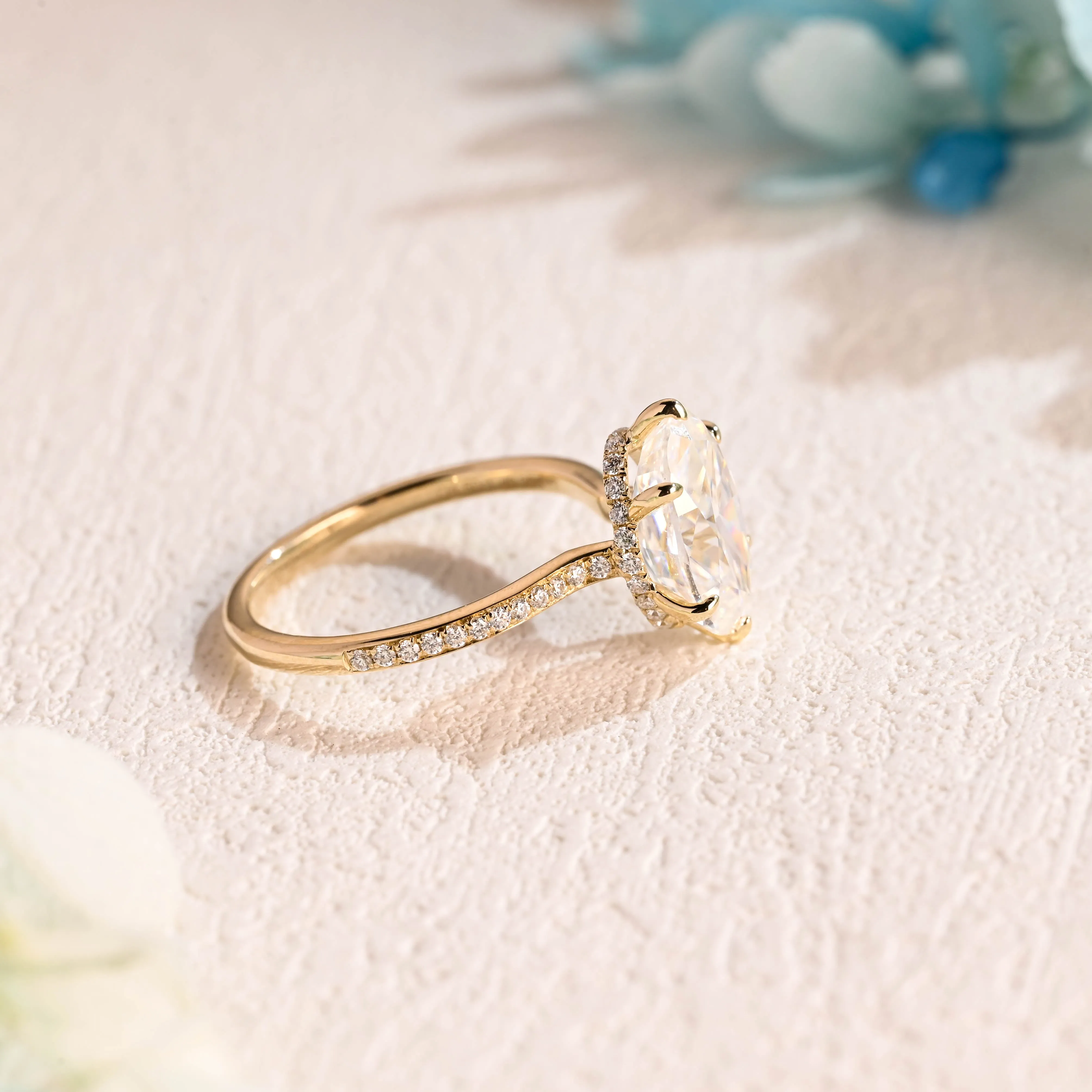 Solid Gold Floating Hidden Halo Oval Cut Moissanite Engagement Ring sold by Causyou product image thumbnail 5