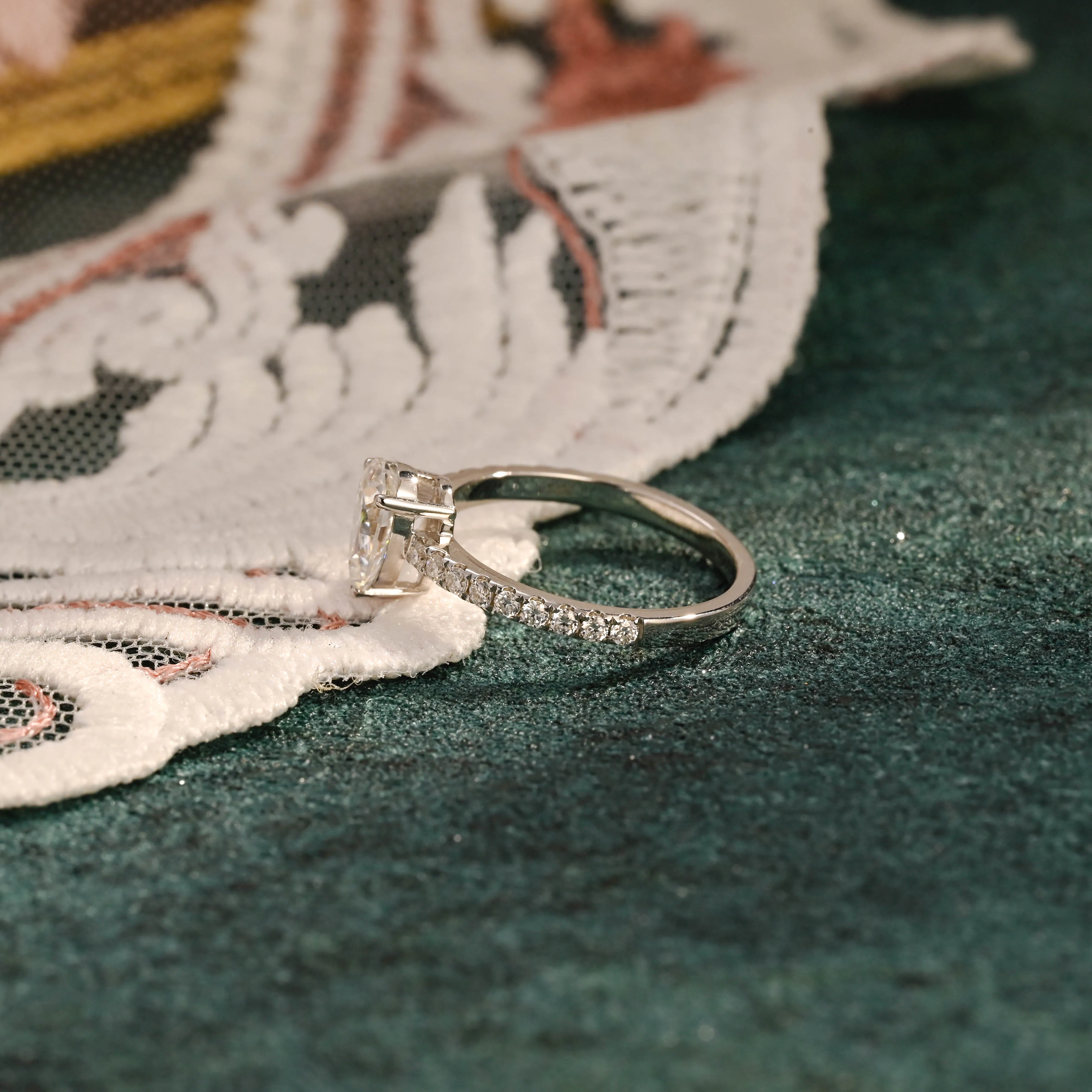 CausYou Solid Gold D/VS1 Pear Cut Lab Grown Diamond Engagement Ring, Low Setting Pave Wedding Ring sold by Causyou product image thumbnail 5