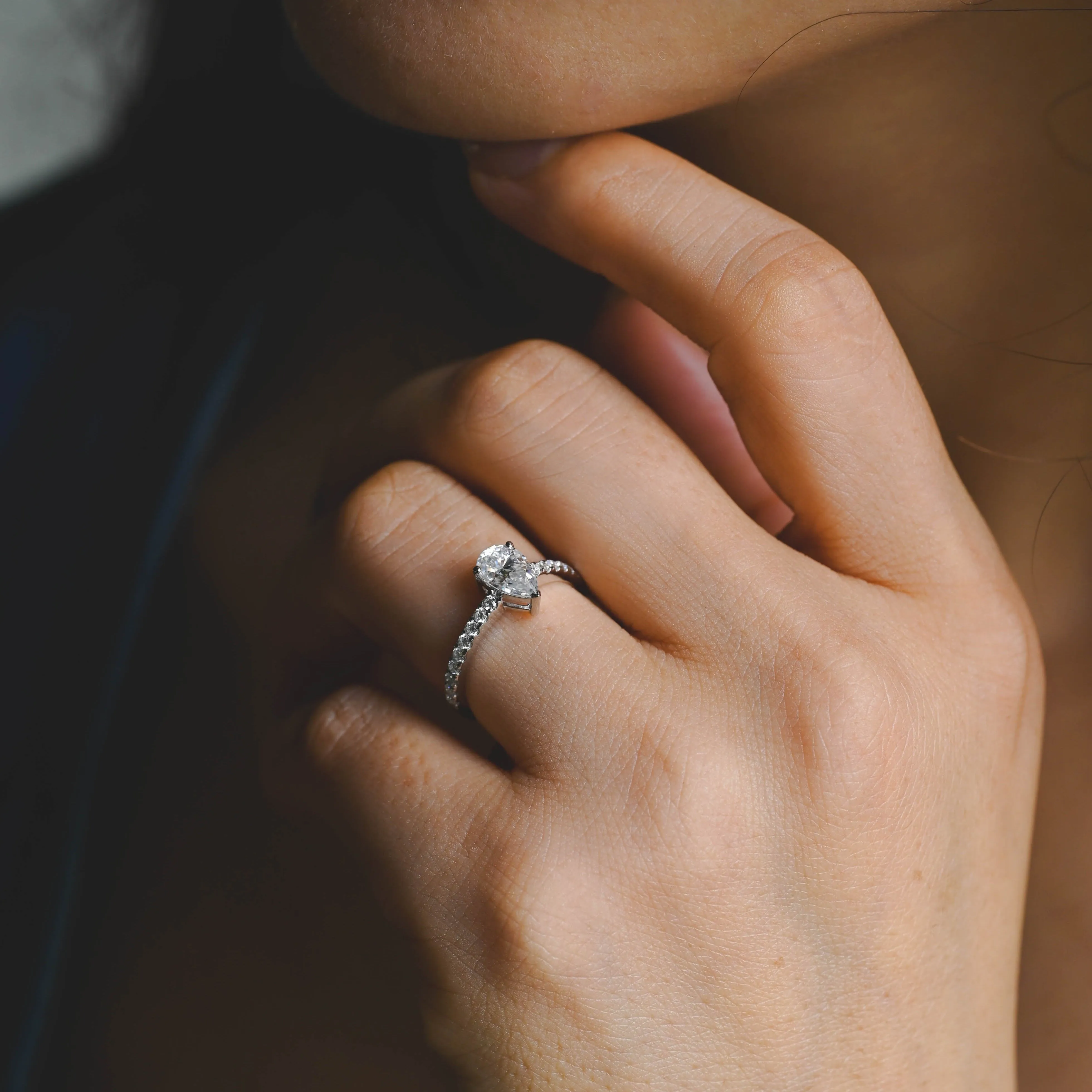 CausYou Solid Gold D/VS1 Pear Cut Lab Grown Diamond Engagement Ring, Low Setting Pave Wedding Ring sold by Causyou product image thumbnail 2