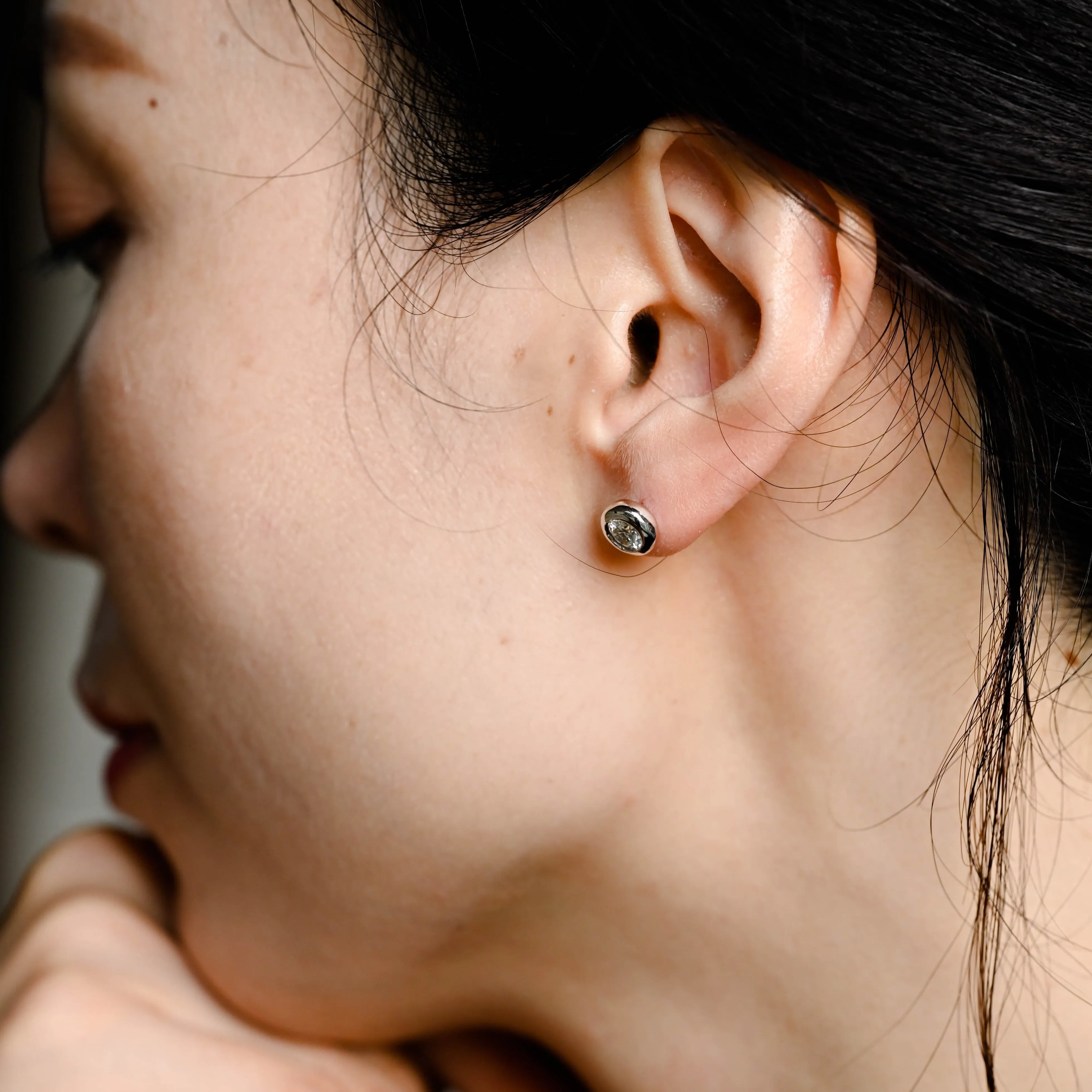 CausYou Solid Gold Bezel Round Cut Moissanite Earrings, Dainty Studs Accessories for Women Wife sold by Causyou product image thumbnail 3