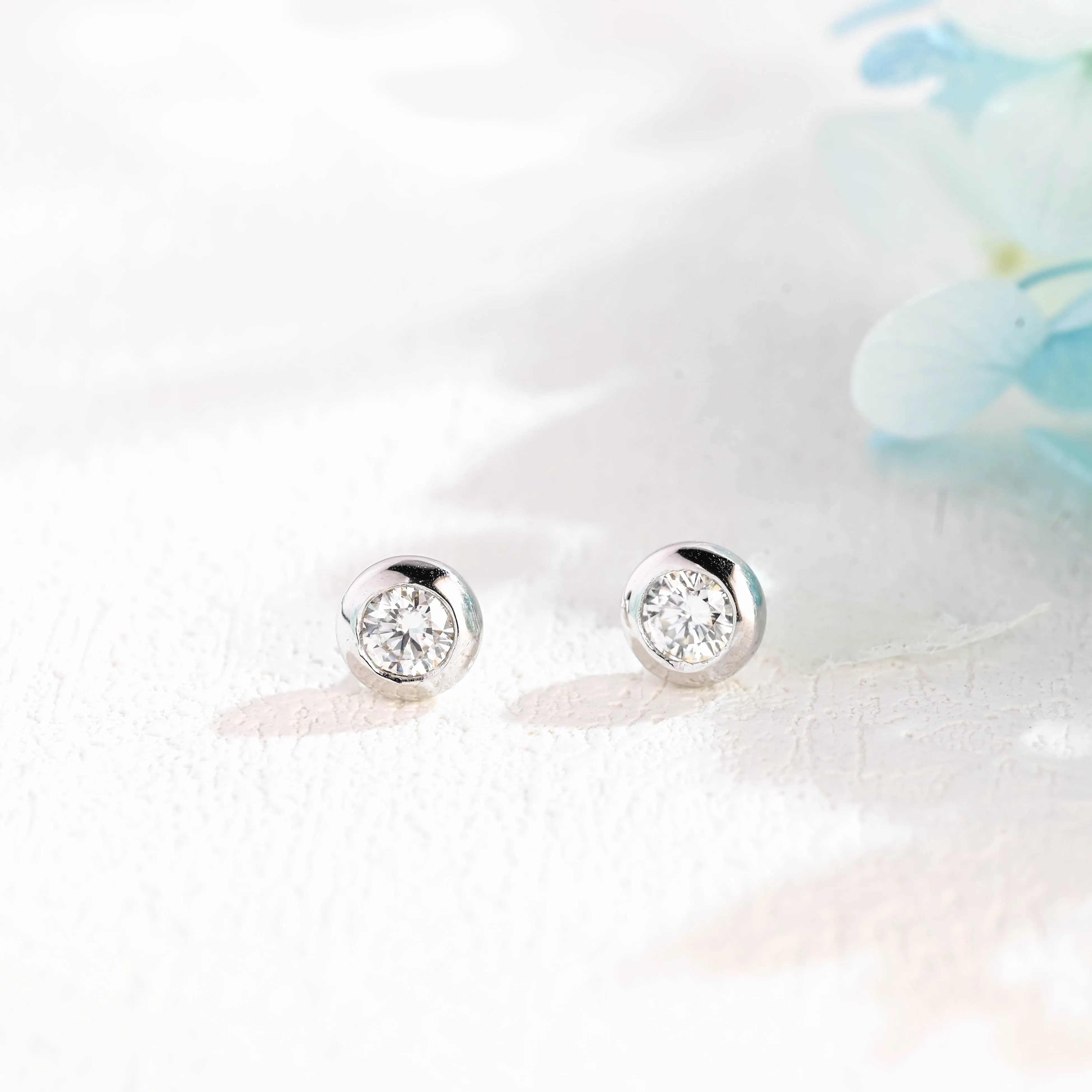 CausYou Solid Gold Bezel Round Cut Moissanite Earrings, Dainty Studs Accessories for Women Wife sold by Causyou