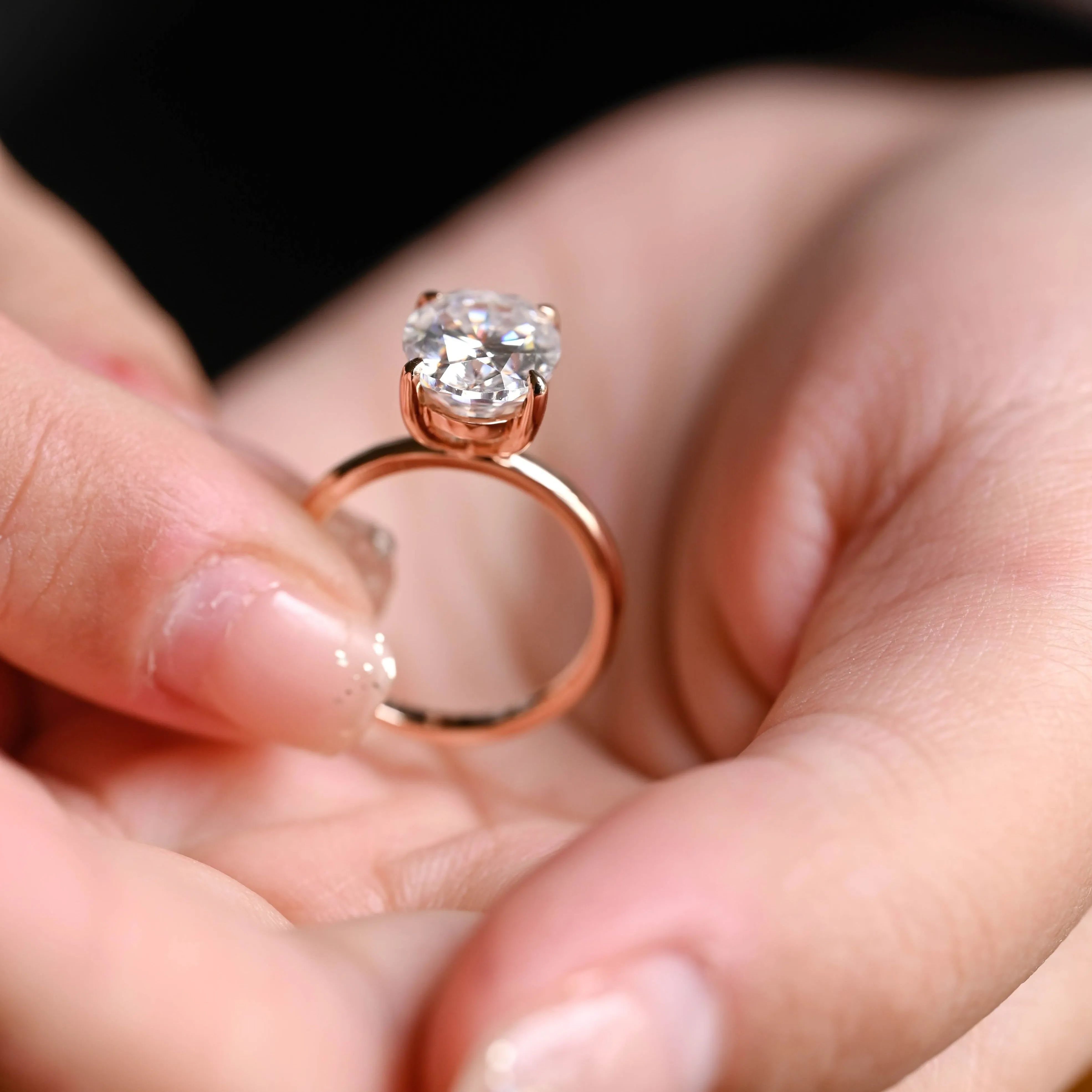 CausYou Custom Order Solitaire Oval Moissanite Engagement Ring, Classic Oval Wedding Ring, Simple Solid Gold Ring, Oval Cut Anniversary Ring sold by Causyou product image thumbnail 3