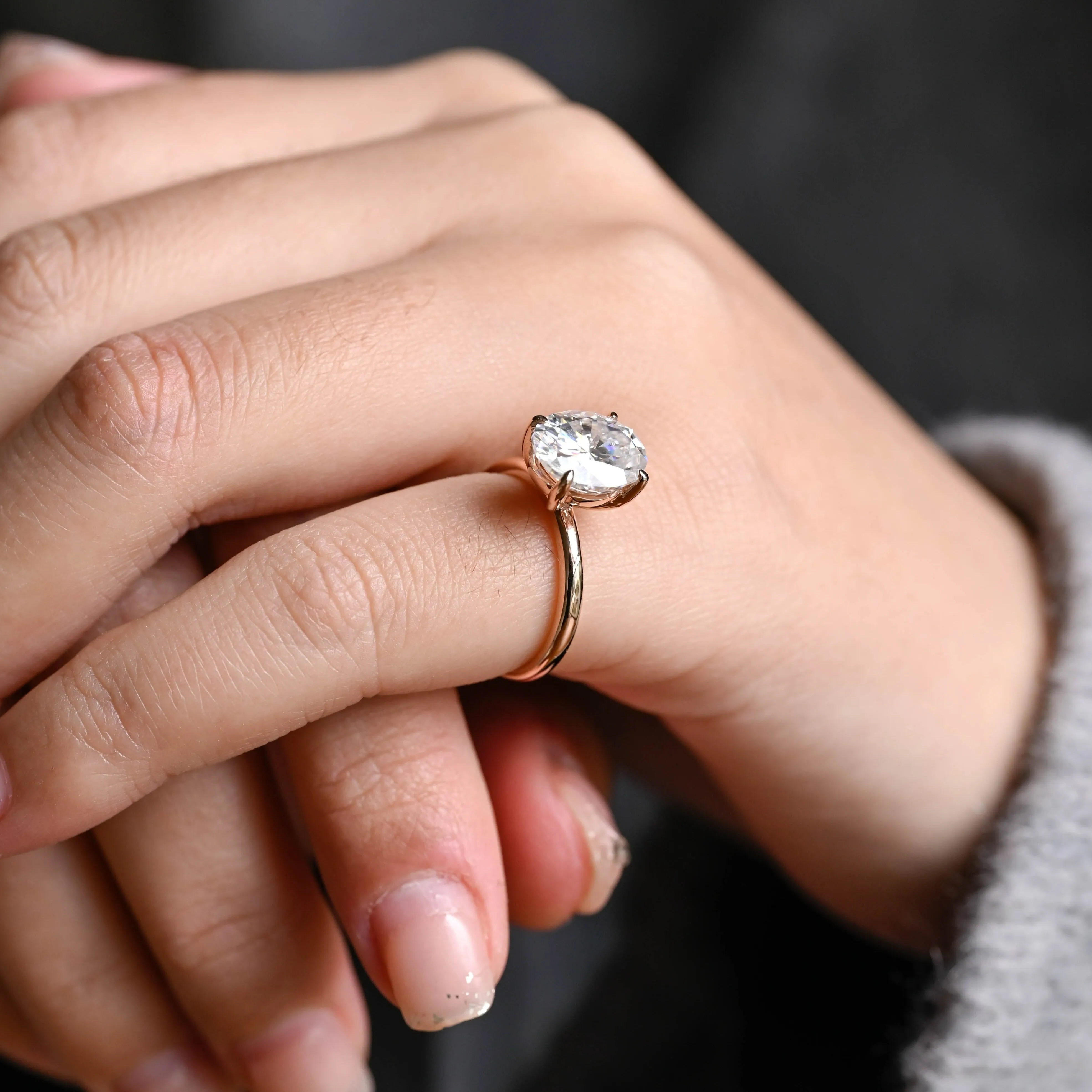 CausYou Custom Order Solitaire Oval Moissanite Engagement Ring, Classic Oval Wedding Ring, Simple Solid Gold Ring, Oval Cut Anniversary Ring sold by Causyou product image thumbnail 5