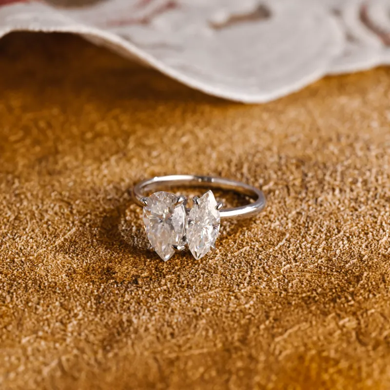 CausYou Solid Gold D/VS1 Toi et Moi Lab Grown Diamond Engagement Ring, Promise Bridal Wedding Ring sold by Causyou